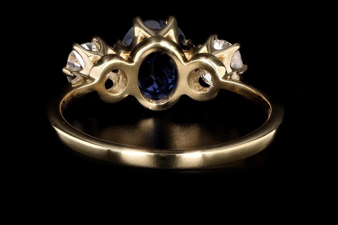Late Victorian New Vintage Inspired 18K Yellow Gold Natural Sapphire and Old Mine Diamond Ring