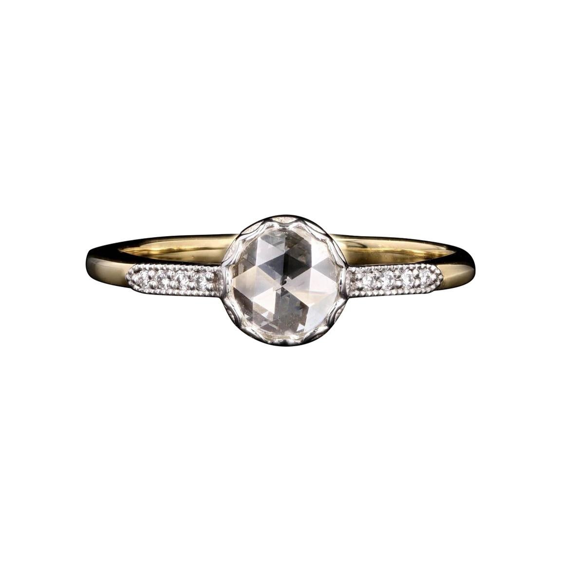 New Vintage Inspired 18k Yellow Gold & Platinum .45 Carat Rose Cut Diamond