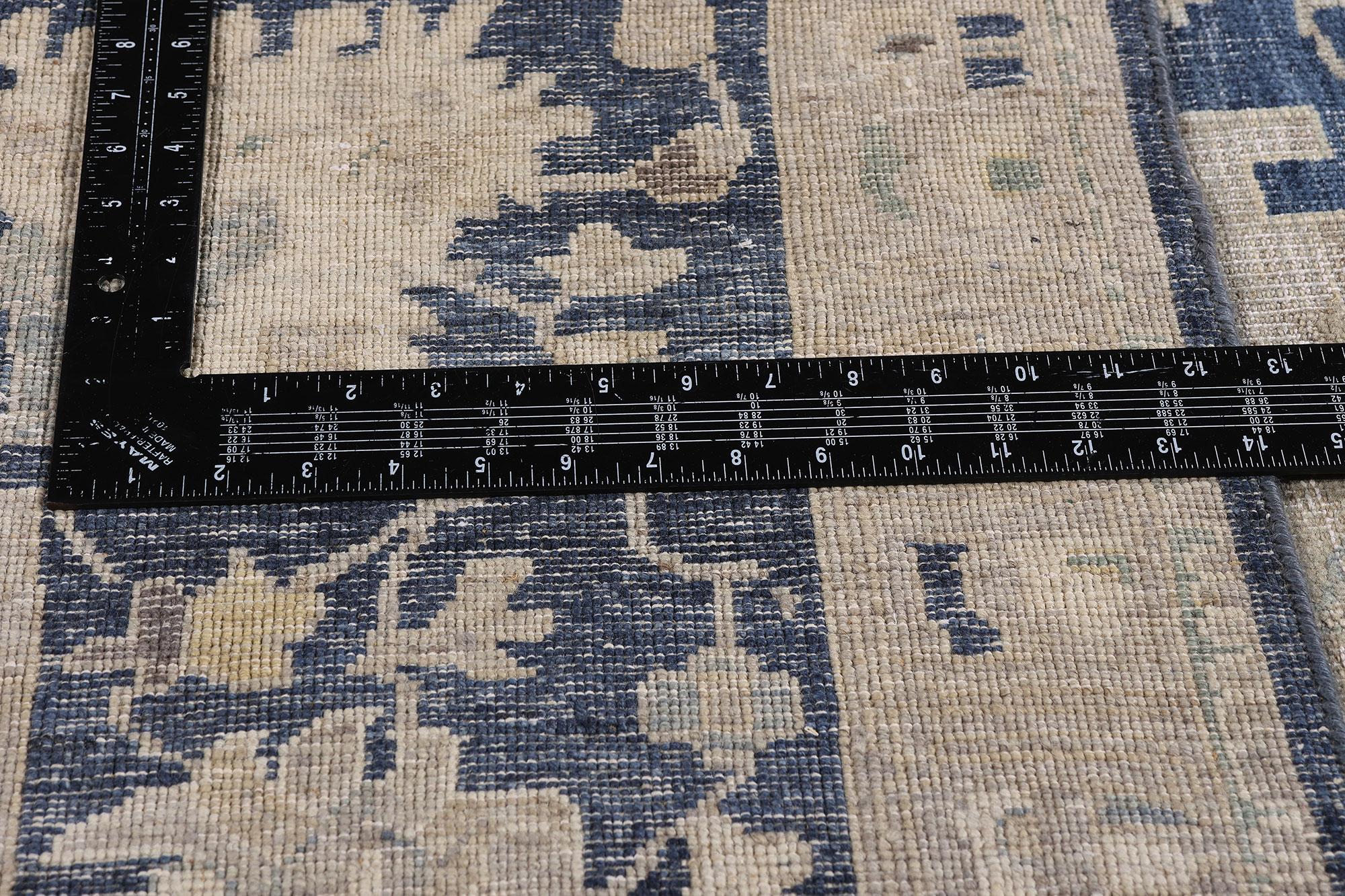 Wool New Modern Blue Distressed Oushak Rug with Traditional Style For Sale