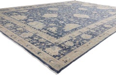 New Modern Blue Distressed Oushak Rug with Traditional Style