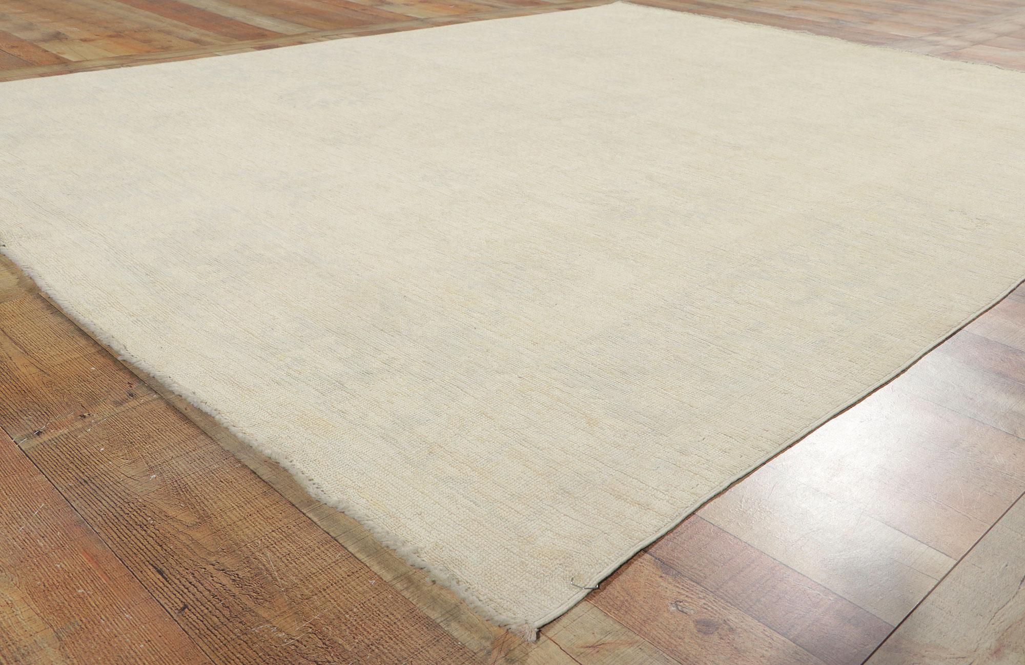 Wool New Vintage-Inspired Muted Oushak Rug with Faded Neutral Colors For Sale