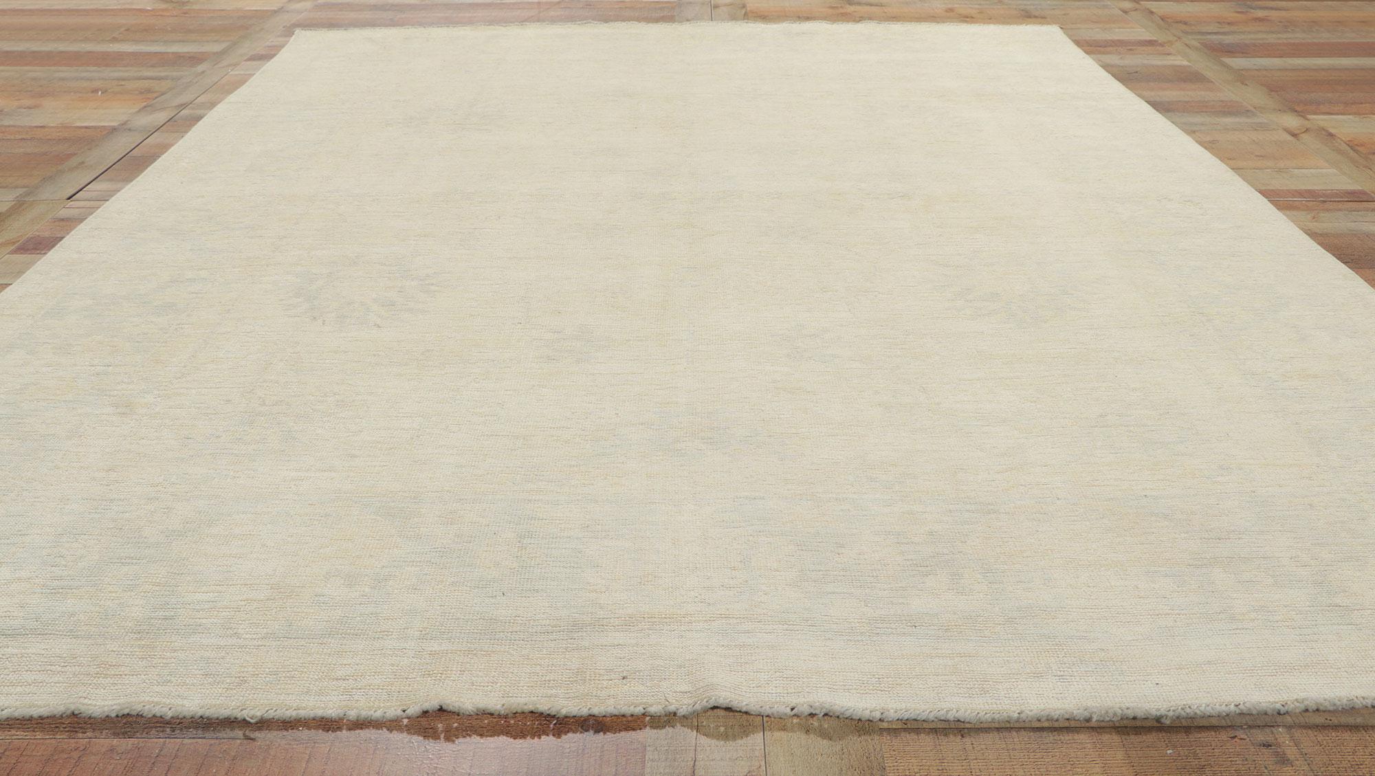 New Vintage-Inspired Muted Oushak Rug with Faded Neutral Colors For Sale 1