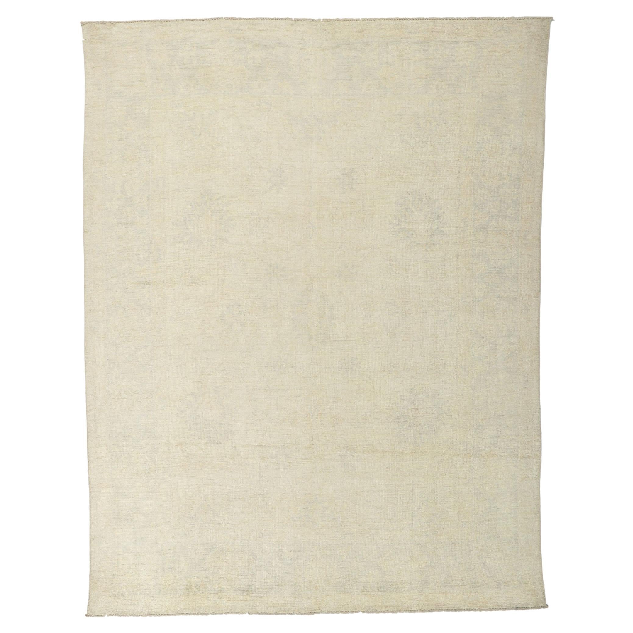 New Vintage-Inspired Muted Oushak Rug with Faded Neutral Colors