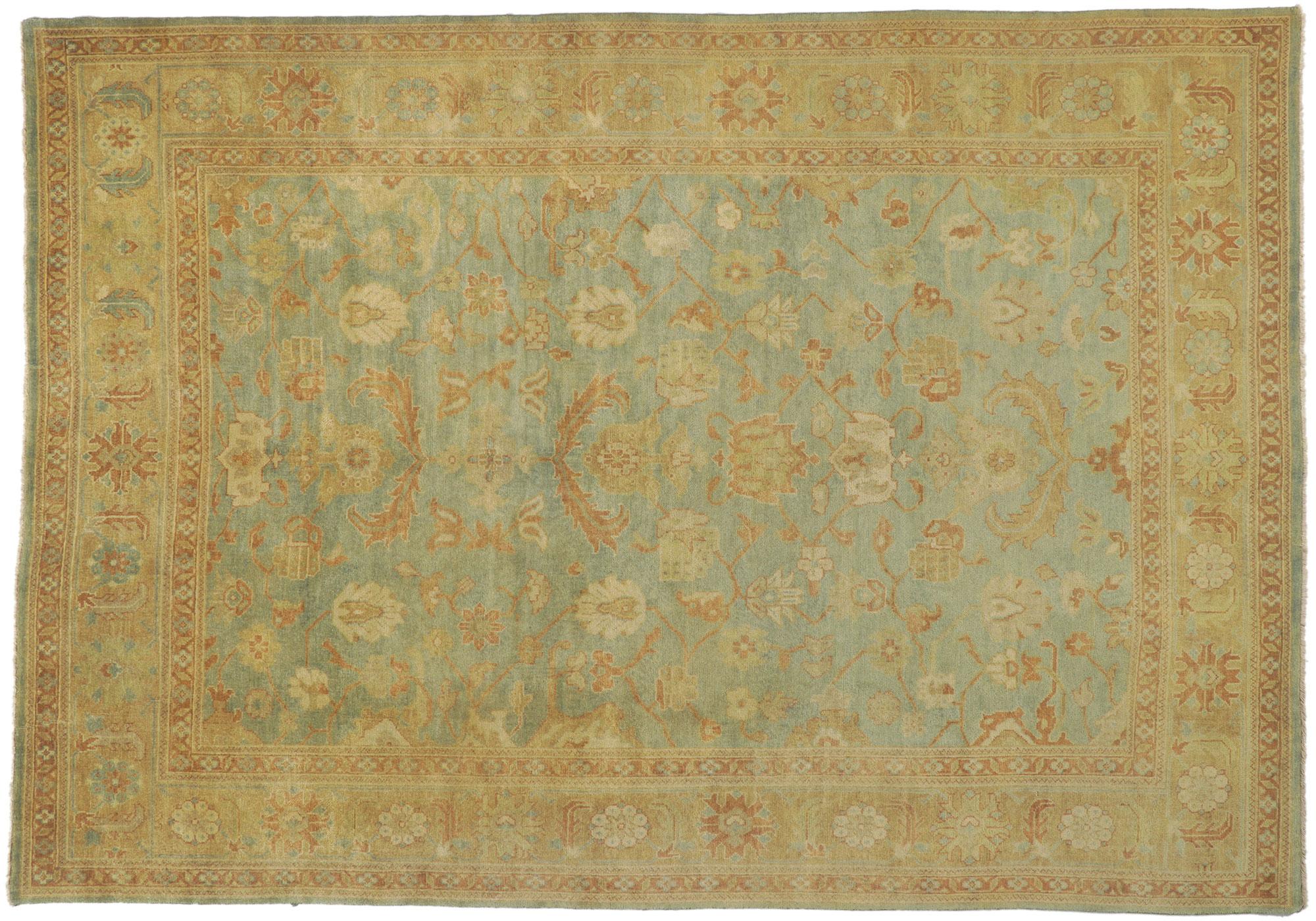 New Vintage-Inspired Oushak Rug with Earth-Tone Colors For Sale 4