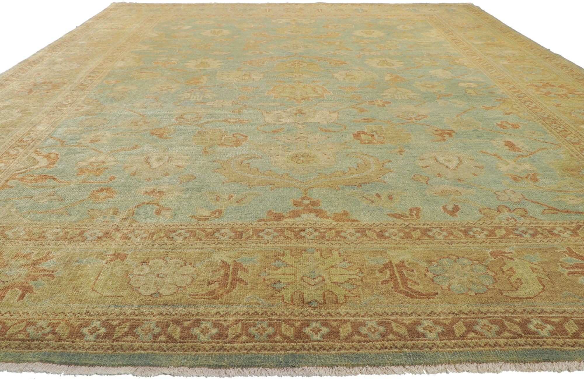 Hand-Knotted New Vintage-Inspired Oushak Rug with Earth-Tone Colors For Sale