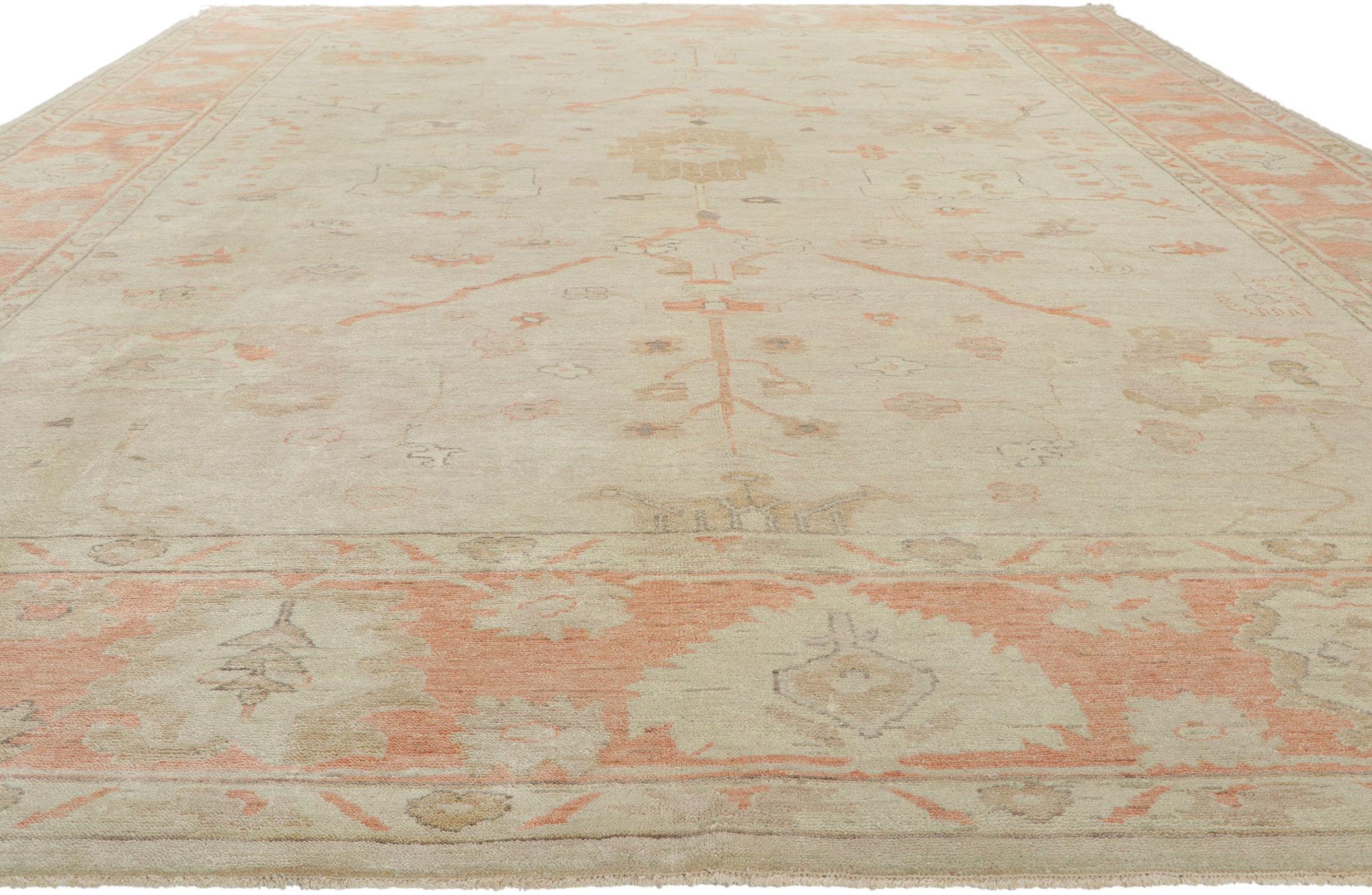 Hand-Knotted New Vintage-Inspired Oushak Rug For Sale