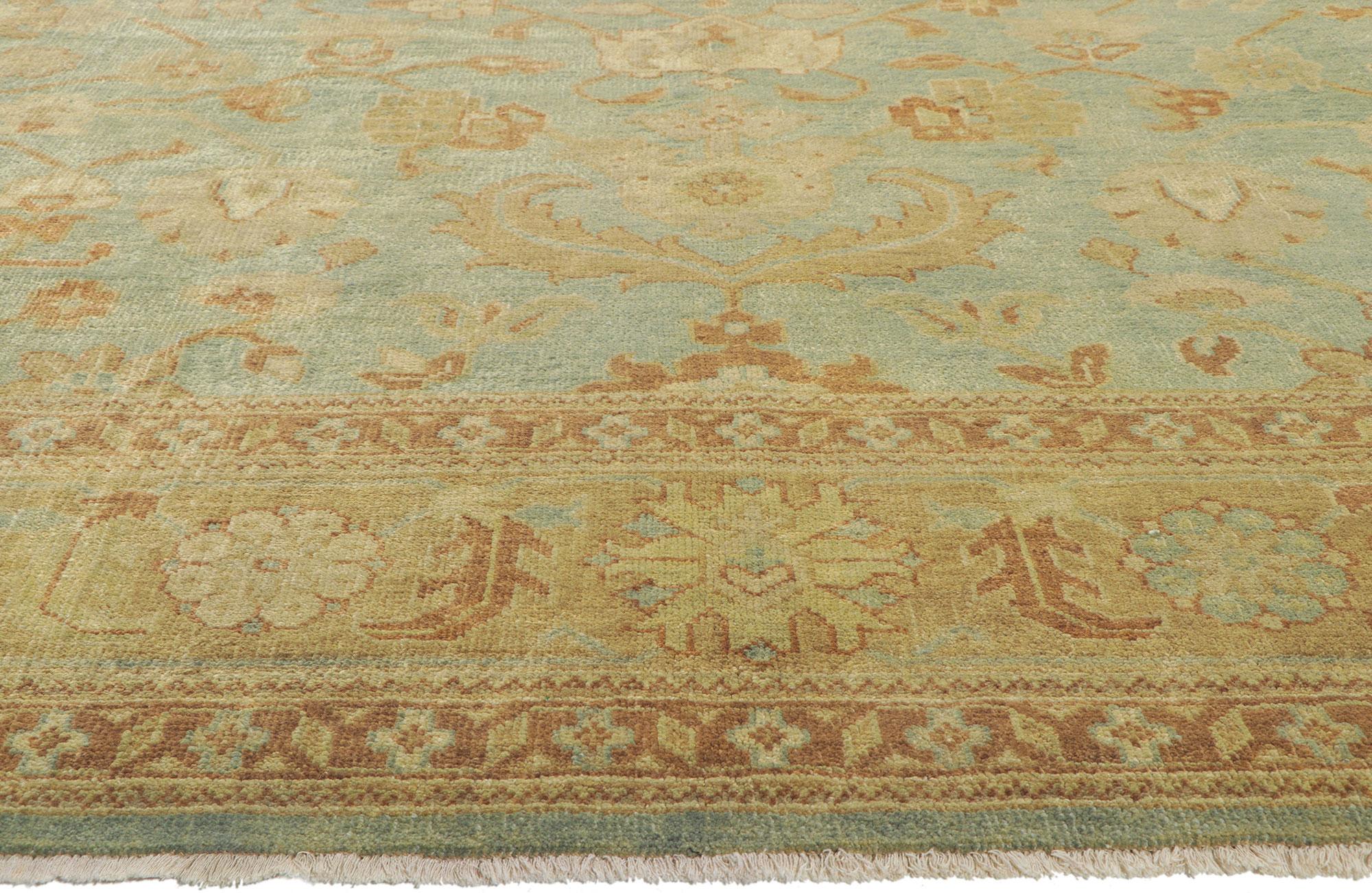 Contemporary New Vintage-Inspired Oushak Rug with Earth-Tone Colors For Sale