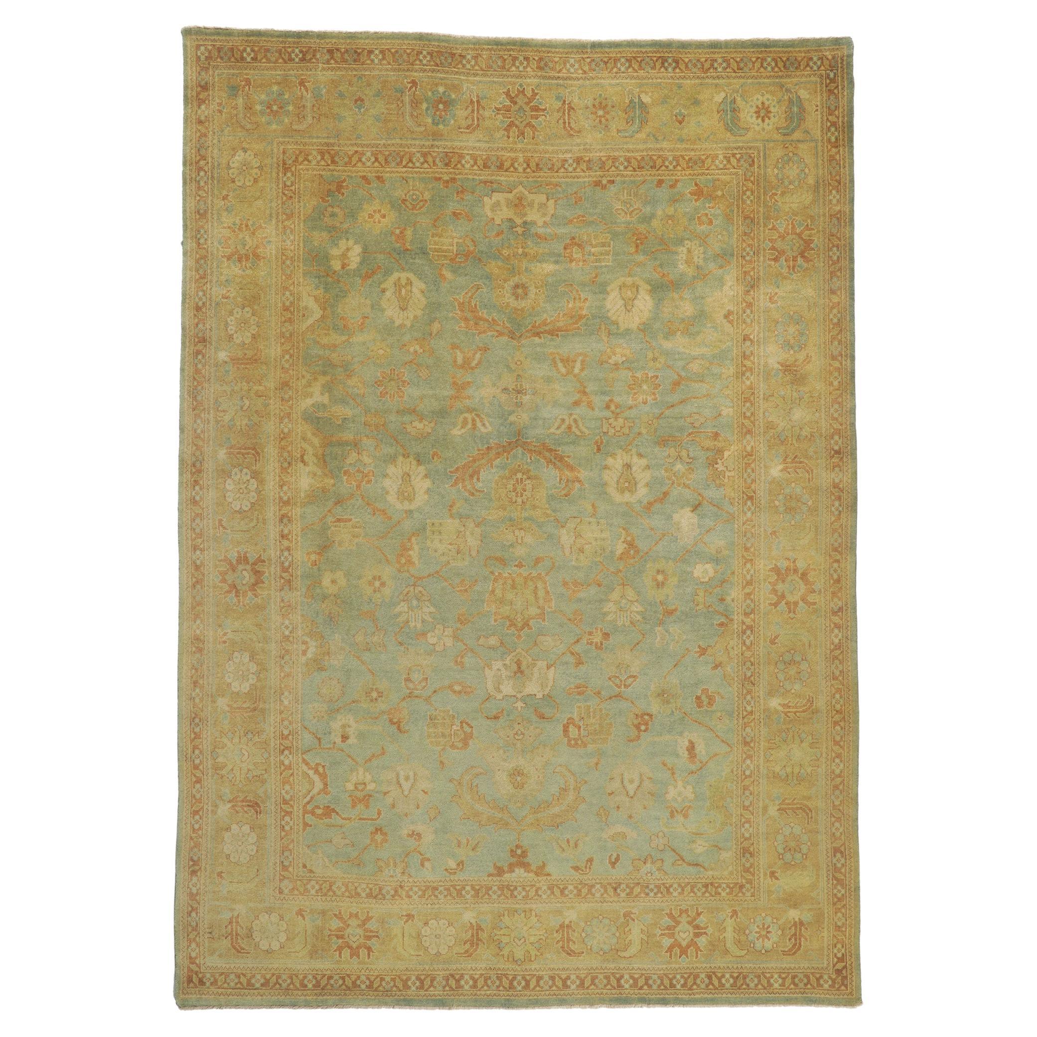 New Vintage-Inspired Oushak Rug with Earth-Tone Colors For Sale