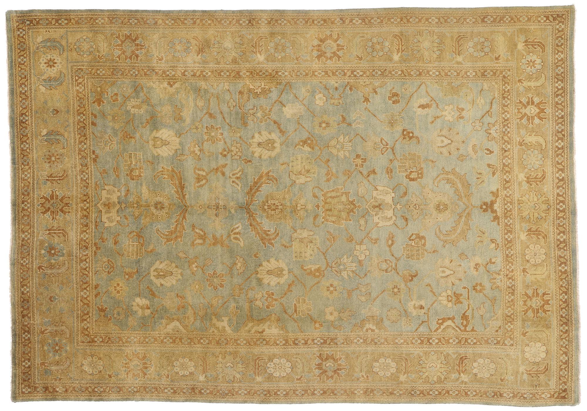 New Modern Oushak Rug with Traditional Style and Soft Earth-Tone Colors For Sale 11