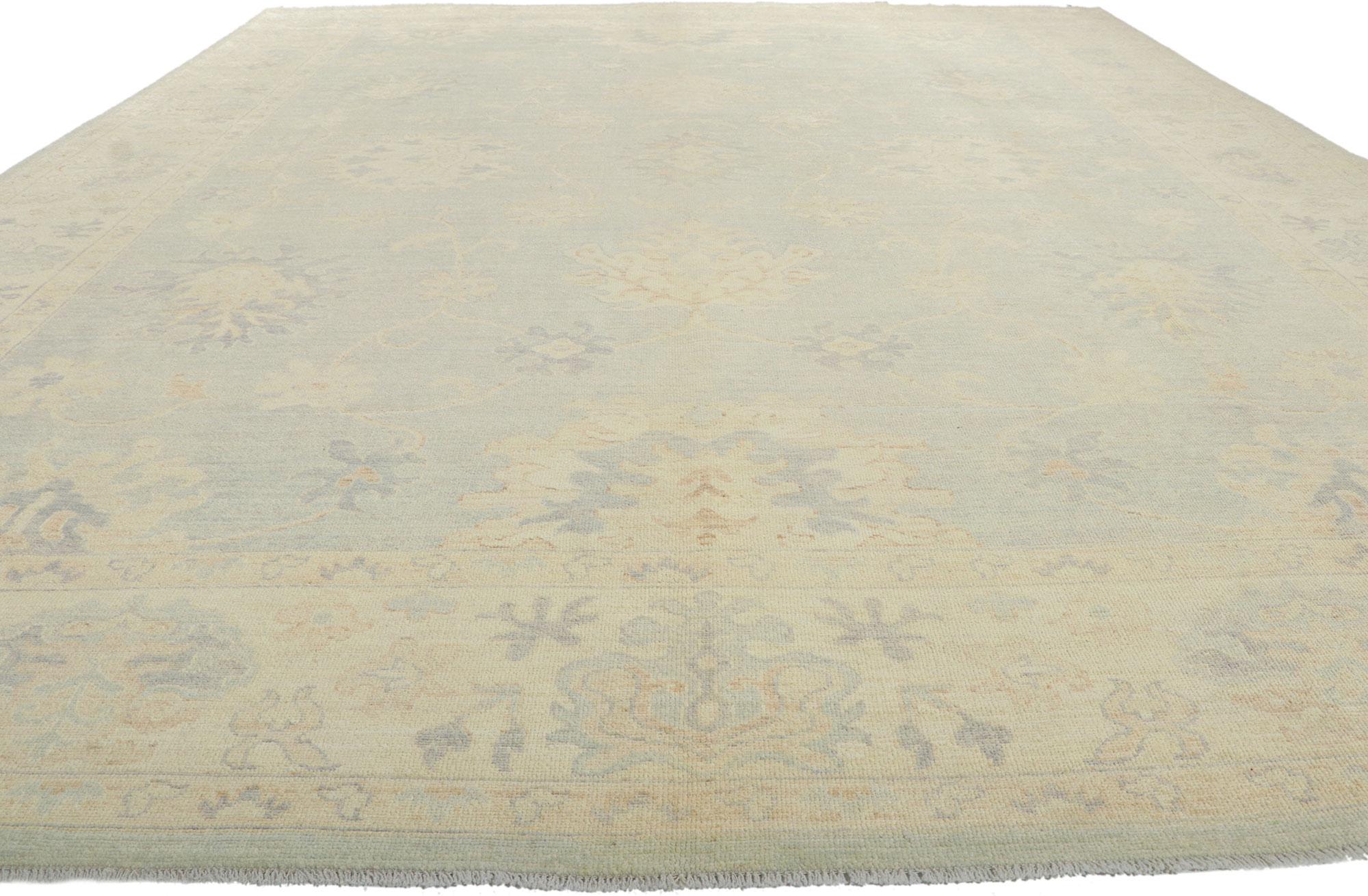 Indian New Vintage-Inspired Oushak Rug with Light and Airy Color Palette For Sale