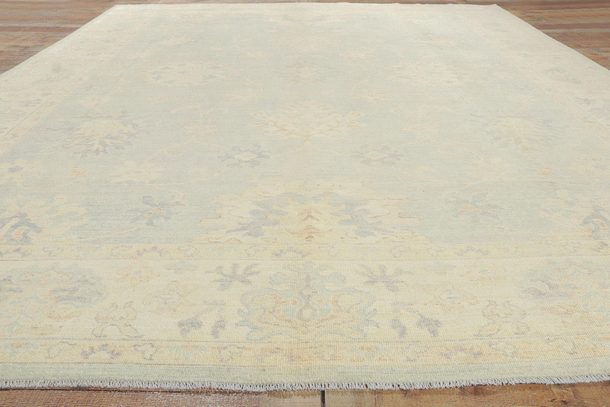 New Vintage-Inspired Oushak Rug with Light and Airy Color Palette For Sale 1