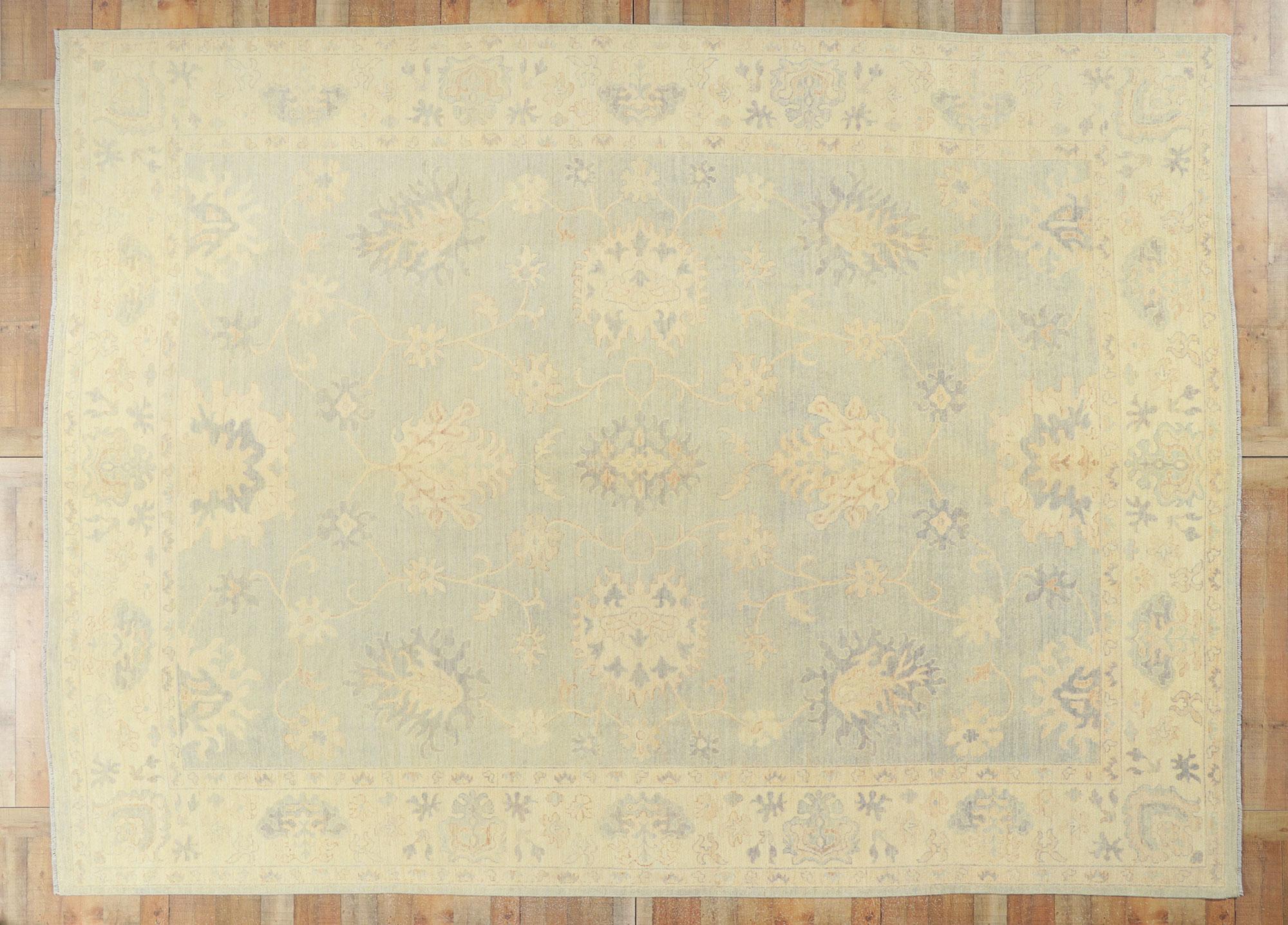 New Vintage-Inspired Oushak Rug with Light and Airy Color Palette For Sale 2
