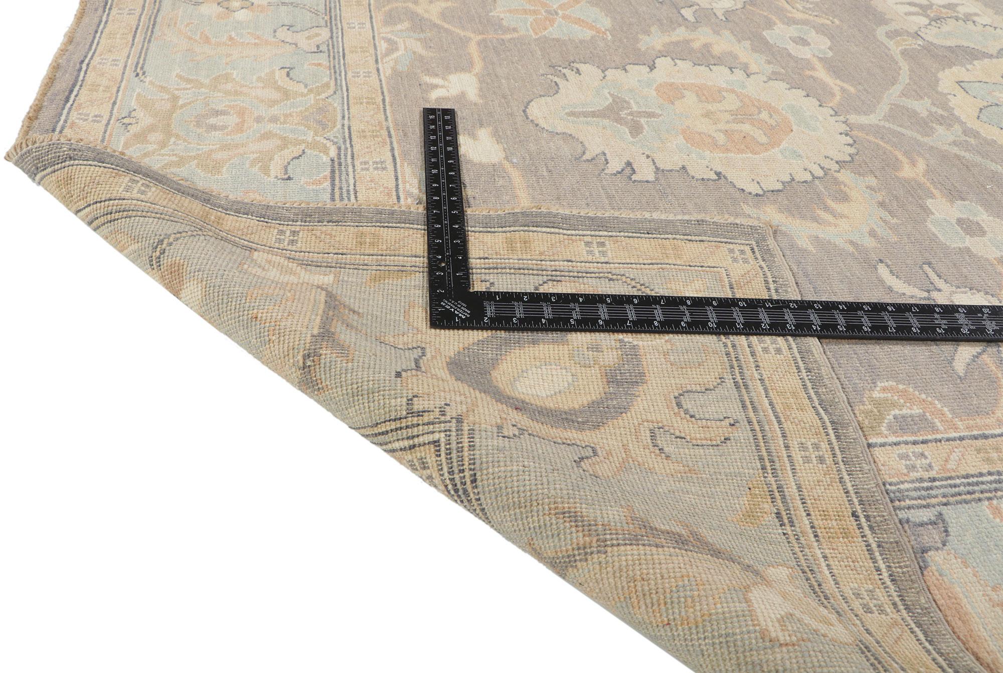 Hand-Knotted New Modern Earth-Tone Oushak Rug with Transitional Style For Sale