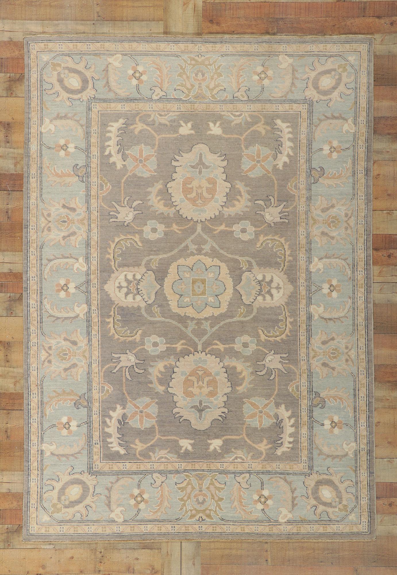 New Modern Earth-Tone Oushak Rug with Transitional Style In New Condition For Sale In Dallas, TX