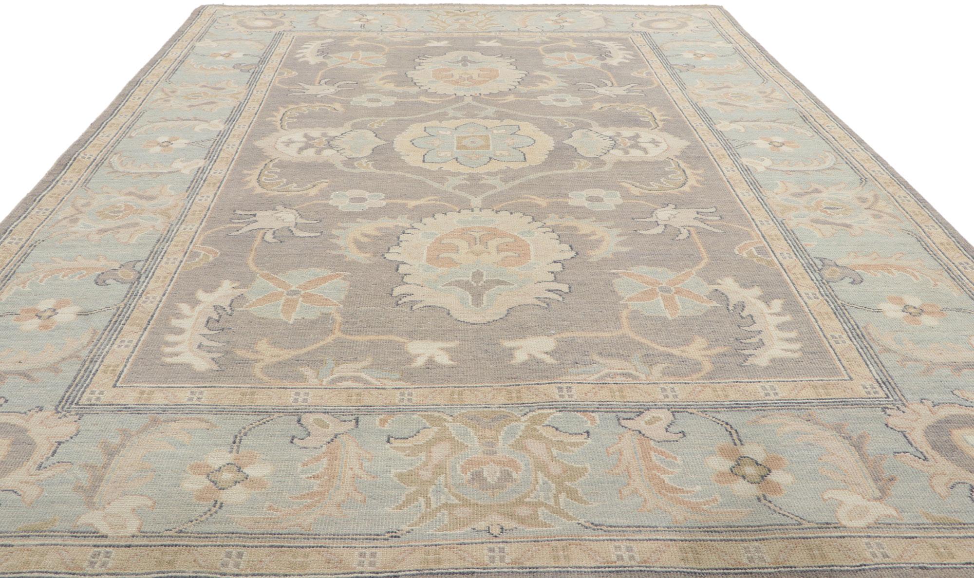Contemporary New Vintage-Inspired Oushak Rug with Modern Style For Sale