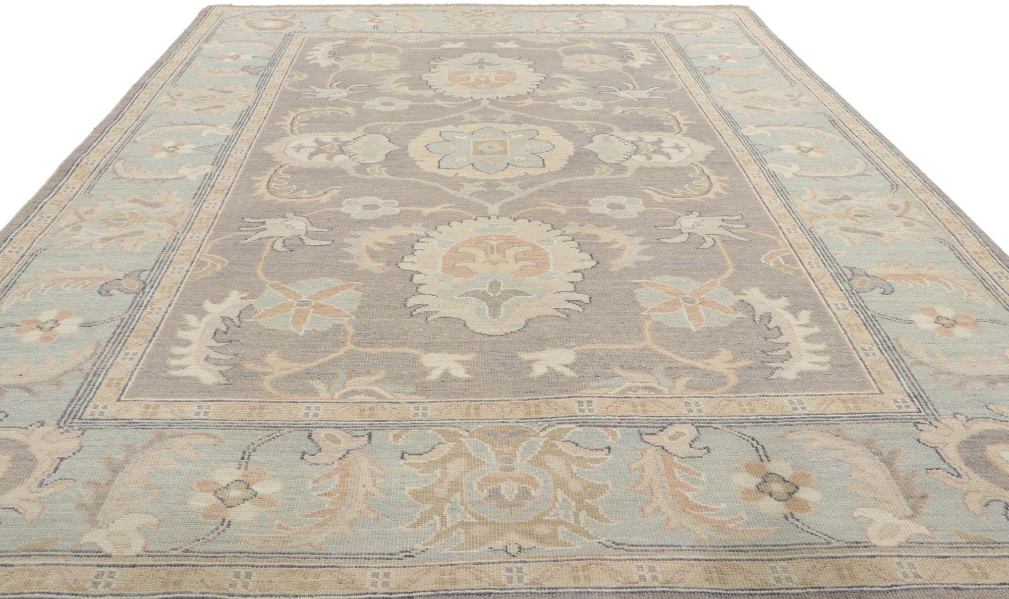 Contemporary New Modern Earth-Tone Oushak Rug with Transitional Style For Sale