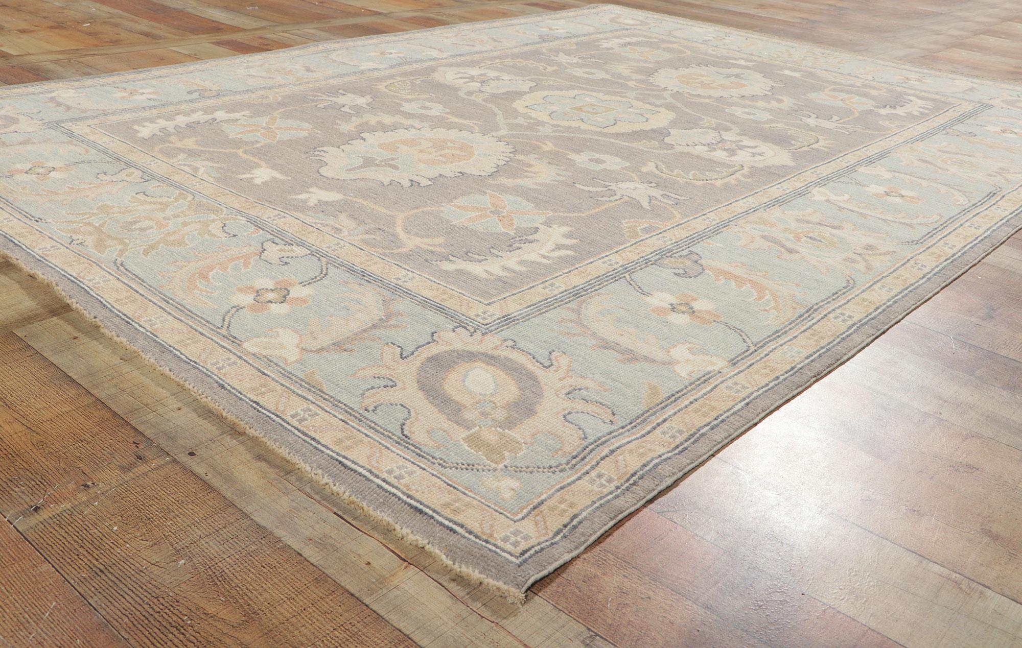 New Modern Earth-Tone Oushak Rug with Transitional Style For Sale 2
