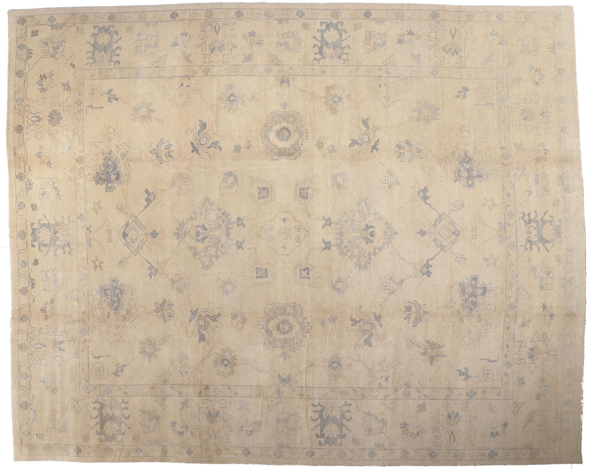 New Vintage-Inspired Oushak Rug with Muted Soft Colors For Sale 3