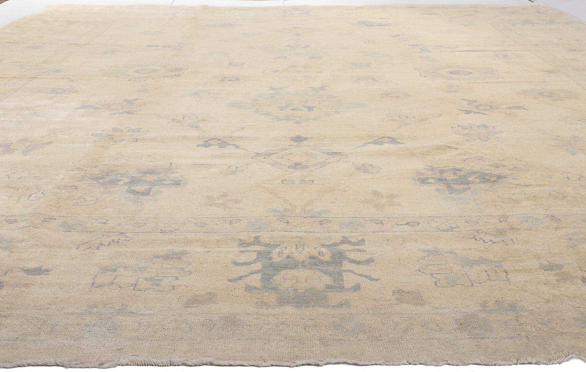 Indian New Vintage-Inspired Oushak Rug with Muted Soft Colors For Sale