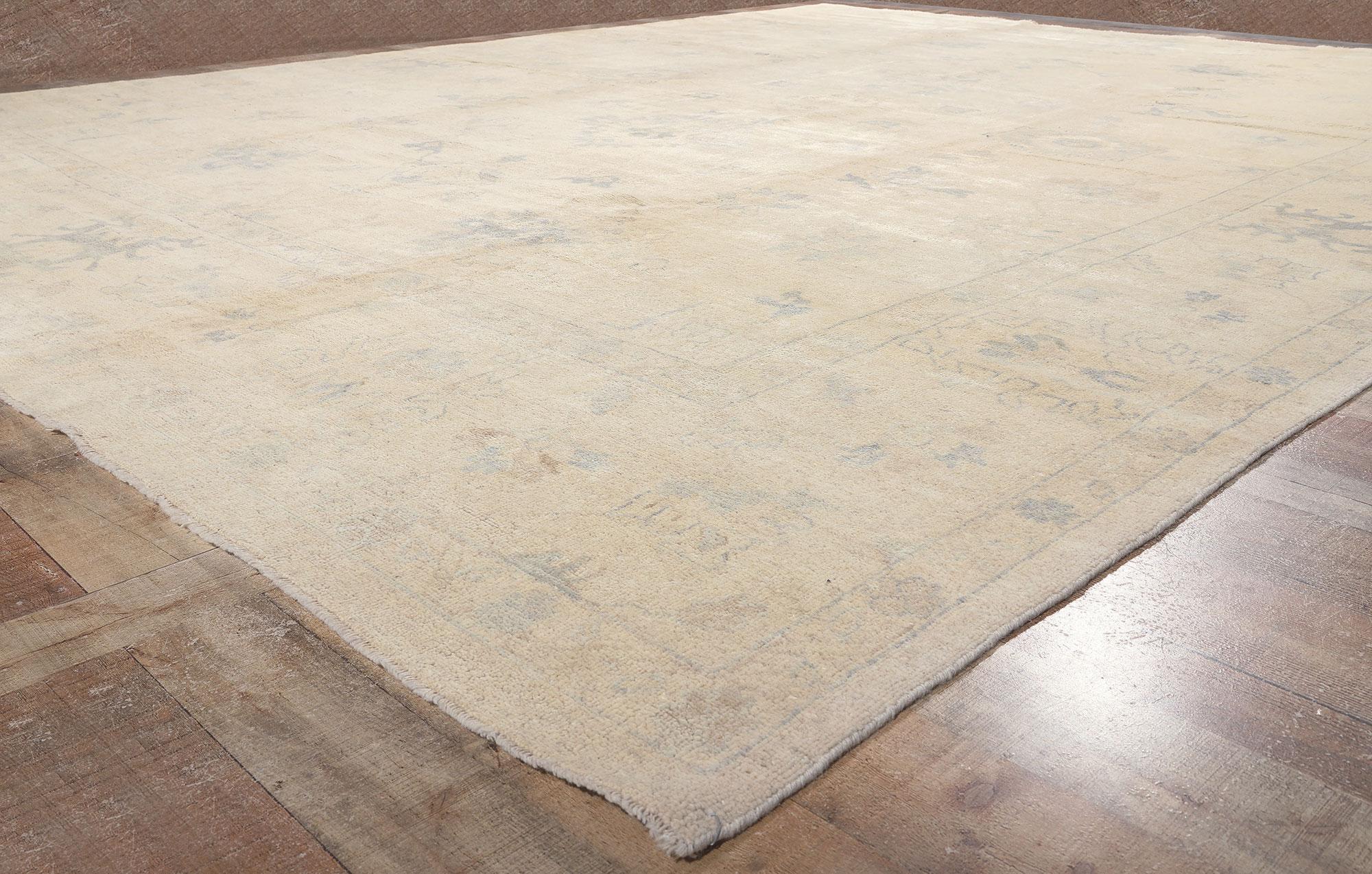 Wool New Vintage-Inspired Oushak Rug with Muted Soft Colors For Sale