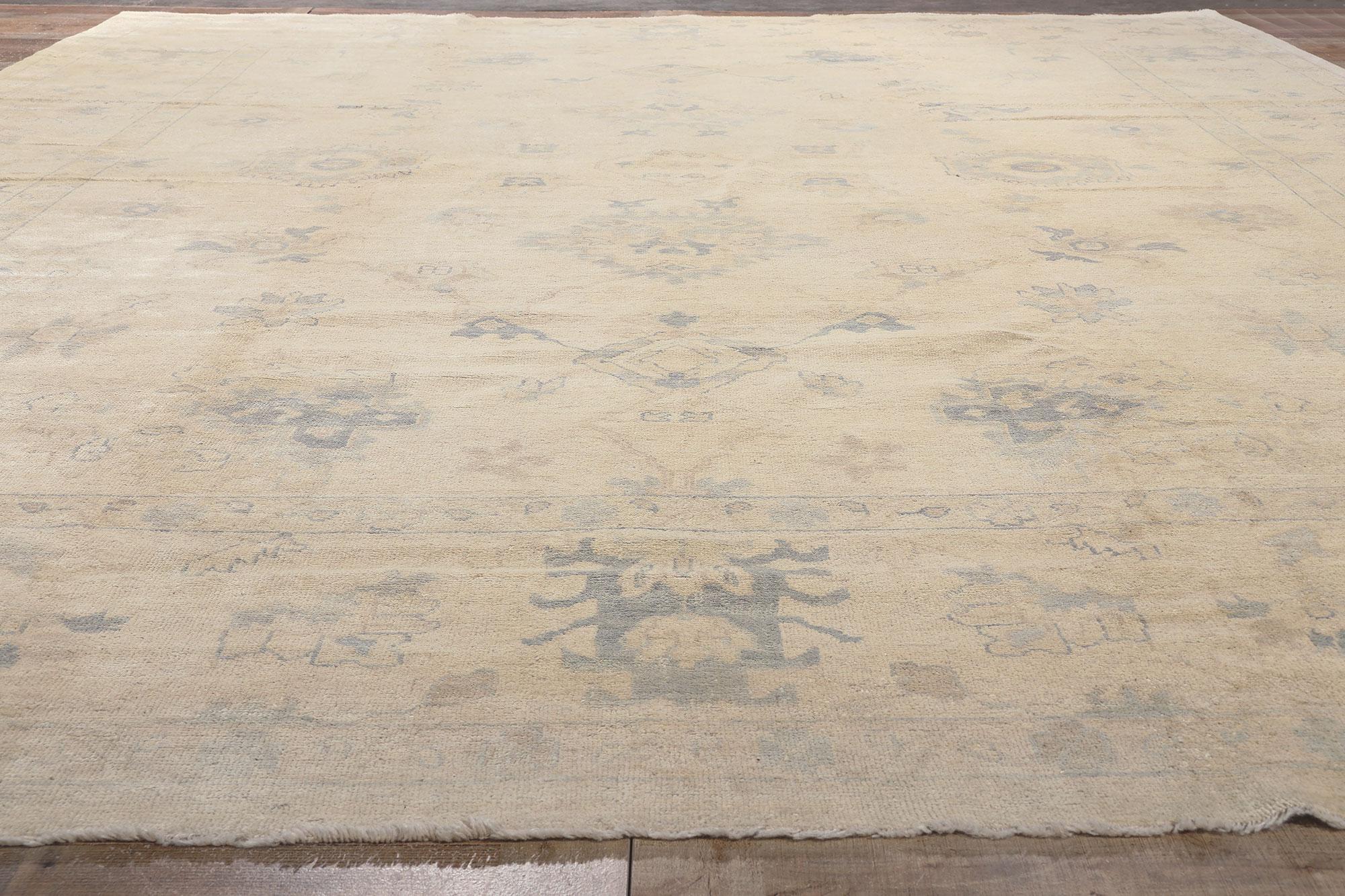 New Vintage-Inspired Oushak Rug with Muted Soft Colors For Sale 1