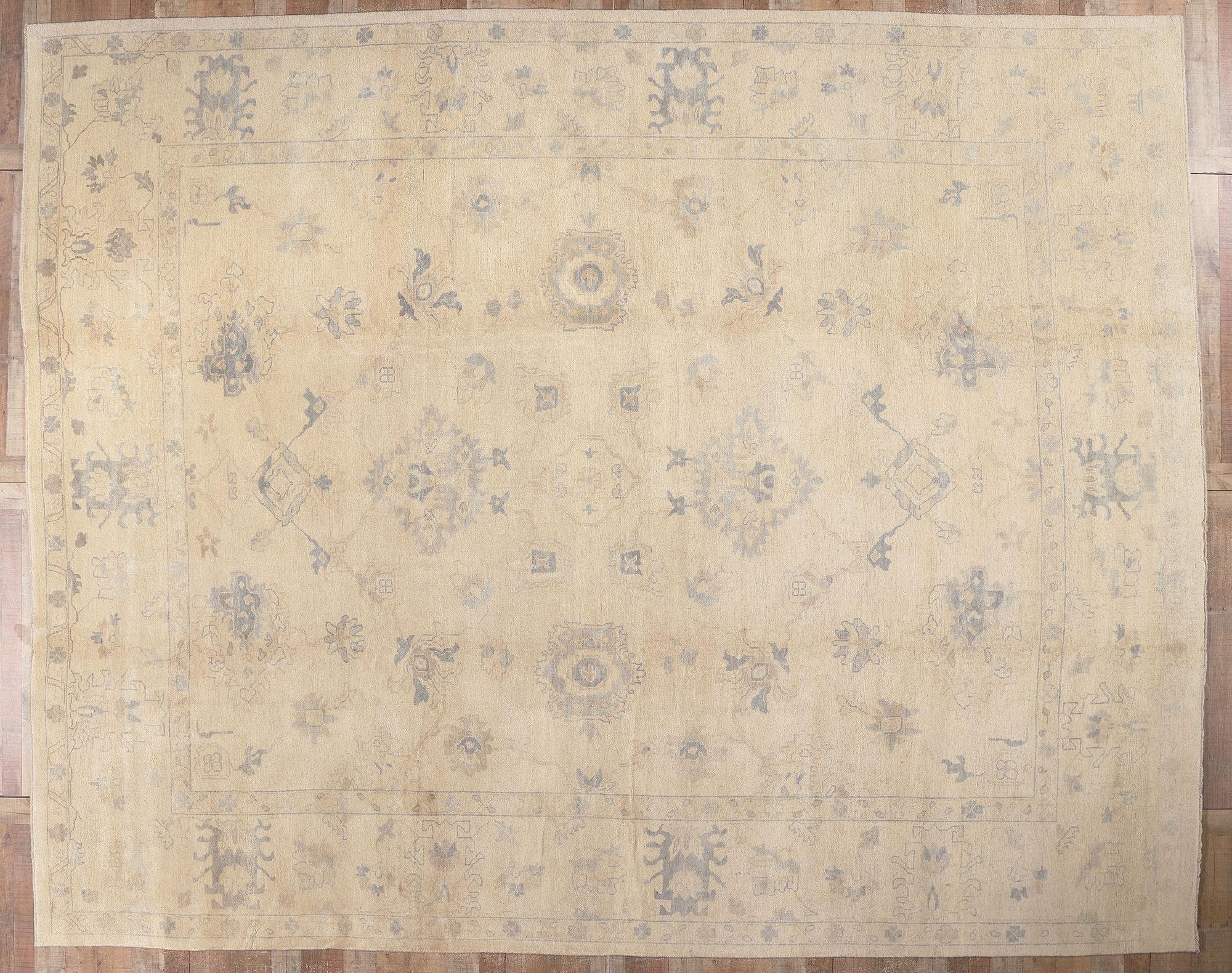 New Vintage-Inspired Oushak Rug with Muted Soft Colors For Sale 2