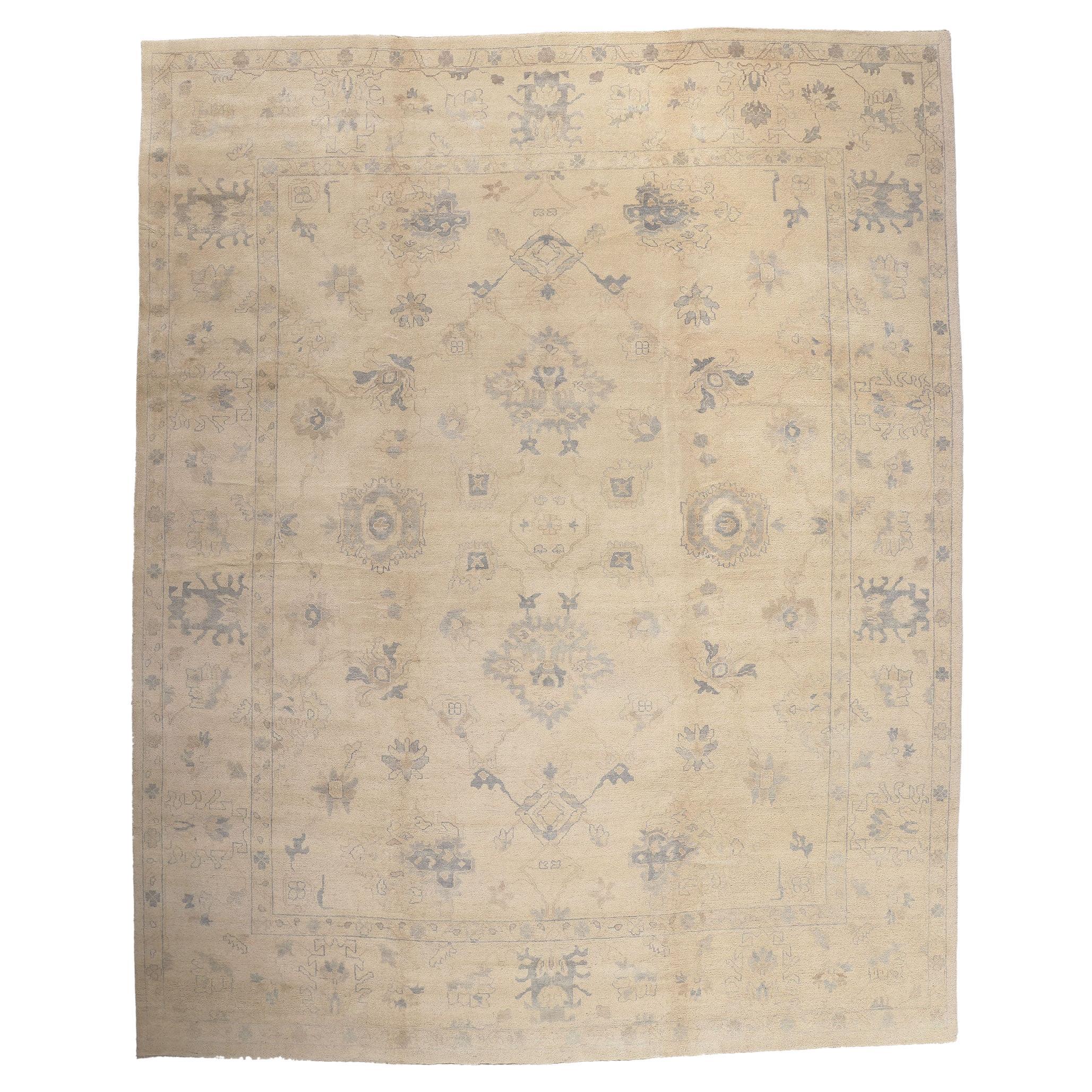 New Vintage-Inspired Oushak Rug with Muted Soft Colors For Sale