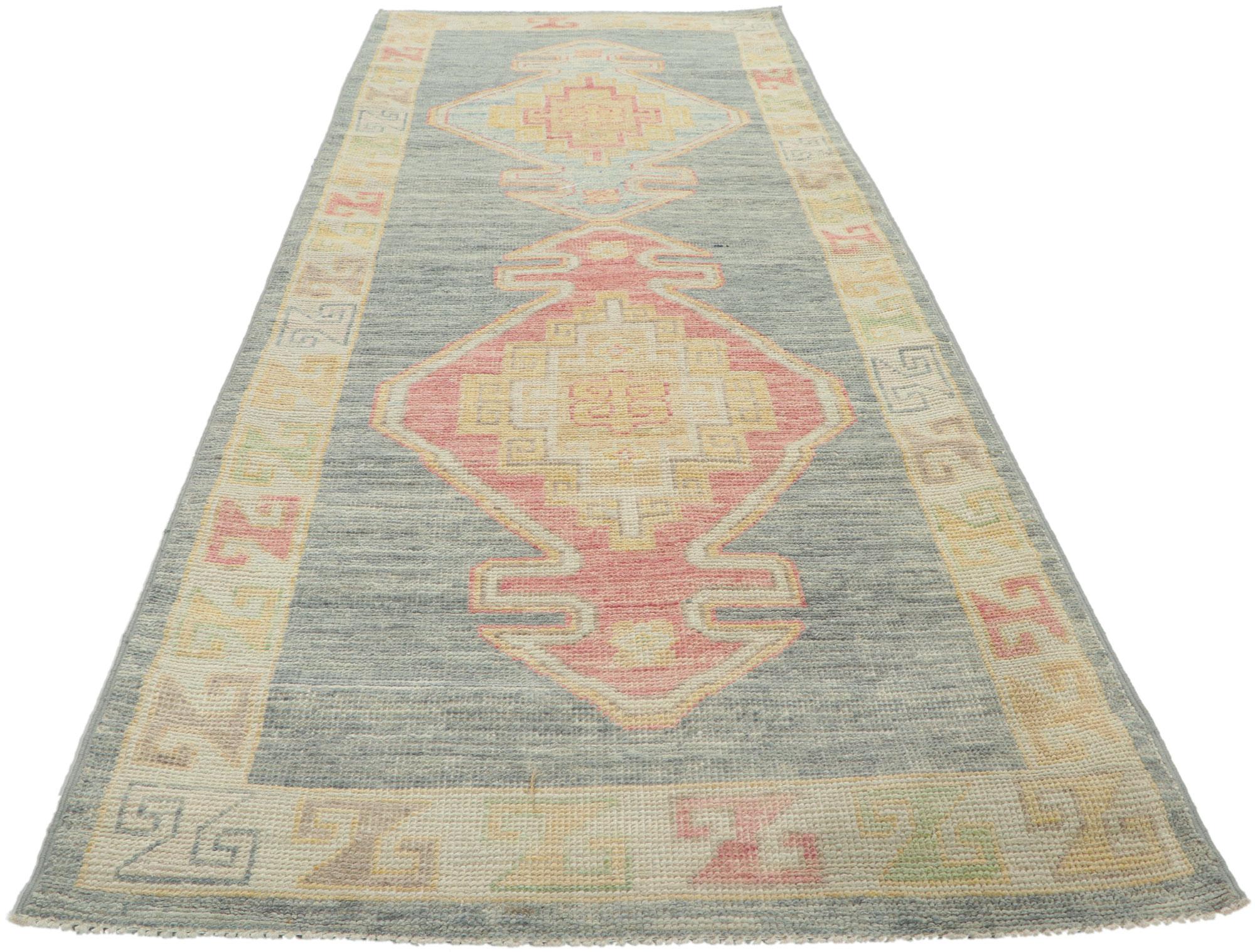 Pakistani New Vintage-Inspired Oushak Runner with Modern Style For Sale