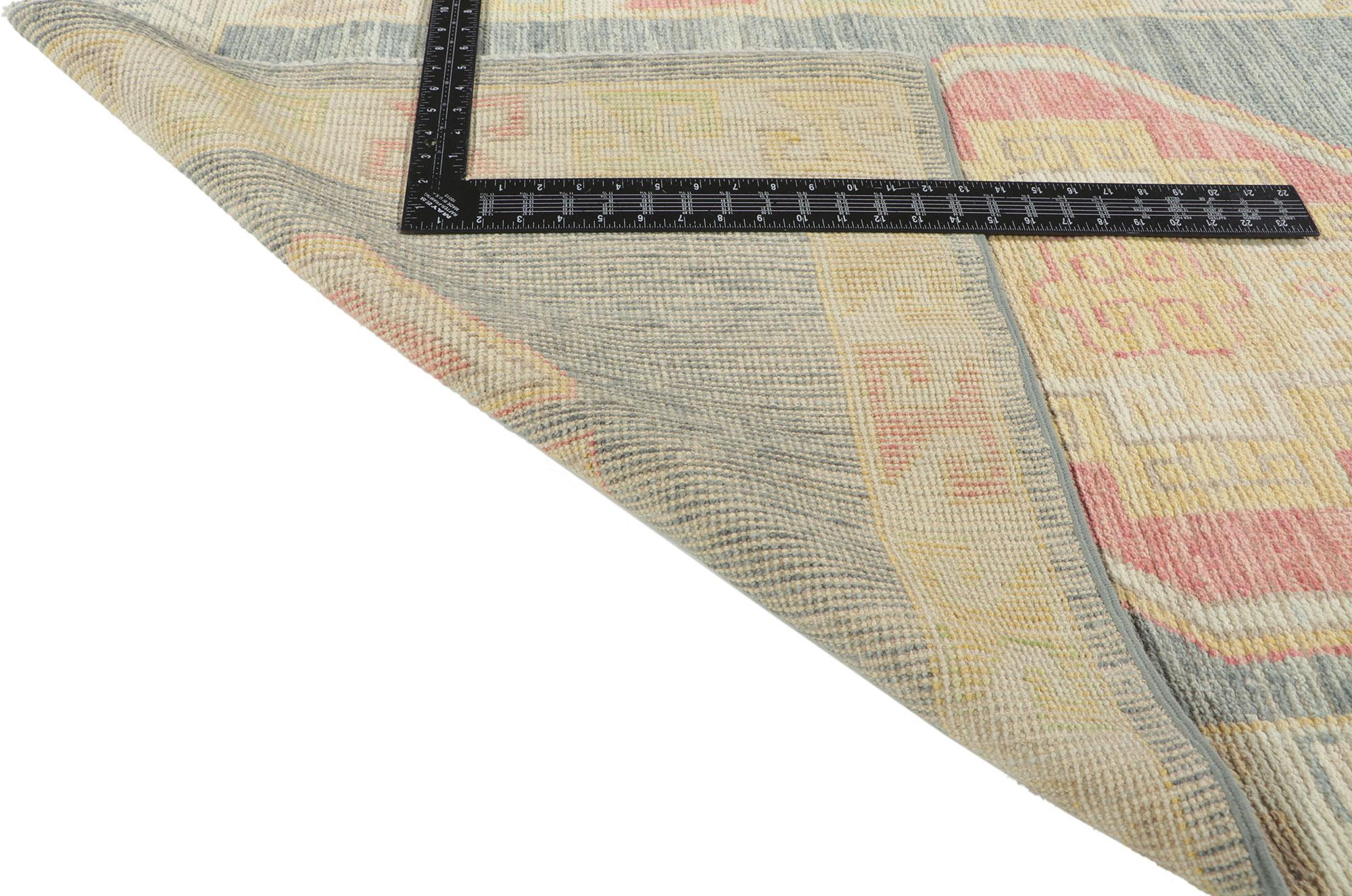 Hand-Knotted New Vintage-Inspired Oushak Runner with Modern Style For Sale