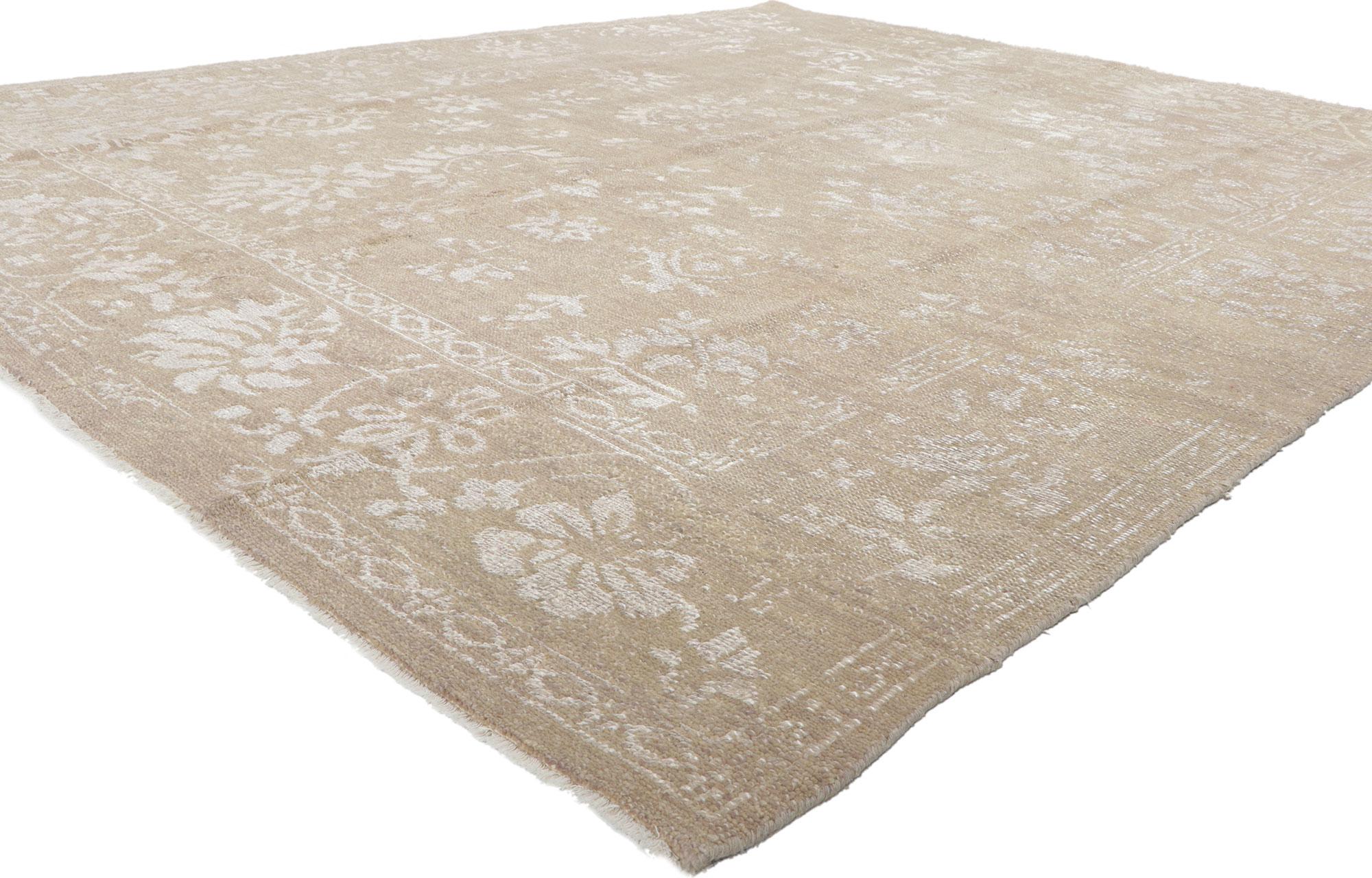 30099 New Vintage-Inspired Transitional Rug, 08'01 x 09'09.
Emanating vintage charm with incredible detail and texture, this hand knotted transitional area rug is a captivating vision of woven beauty. The faded allover pattern and soft earth-tone