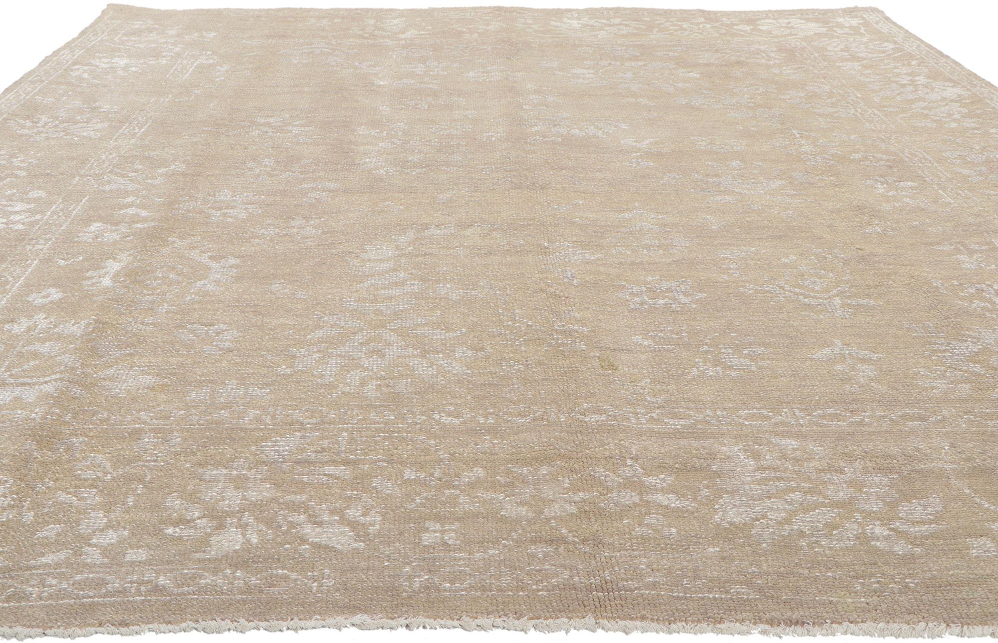 Chinoiserie New Vintage-Inspired Transitional Rug with Soft Earth-Tone Colors For Sale