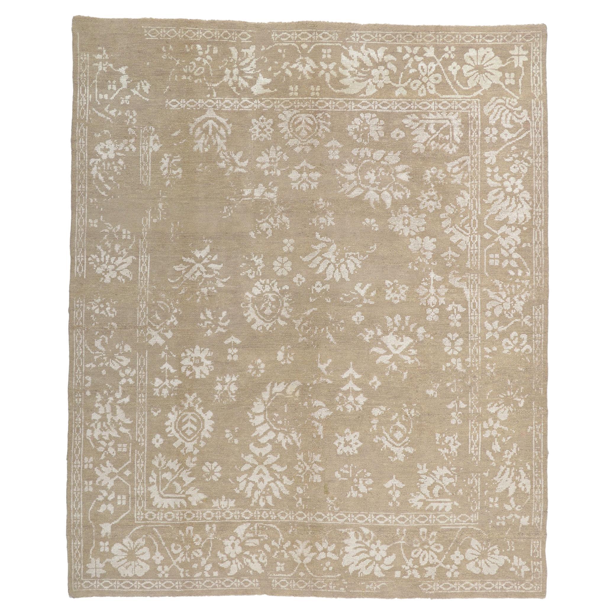 New Vintage-Inspired Transitional Rug with Soft Earth-Tone Colors For Sale