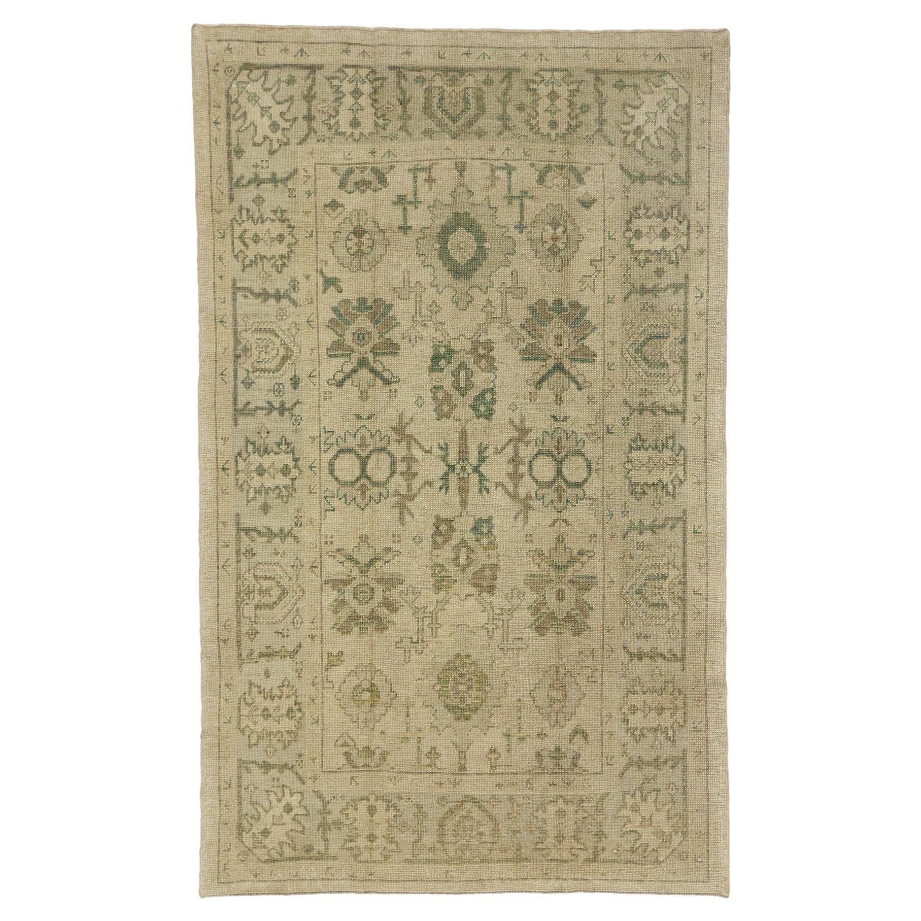 New Vintage-Inspired Turkish Oushak Rug with Earth-Tone Colors