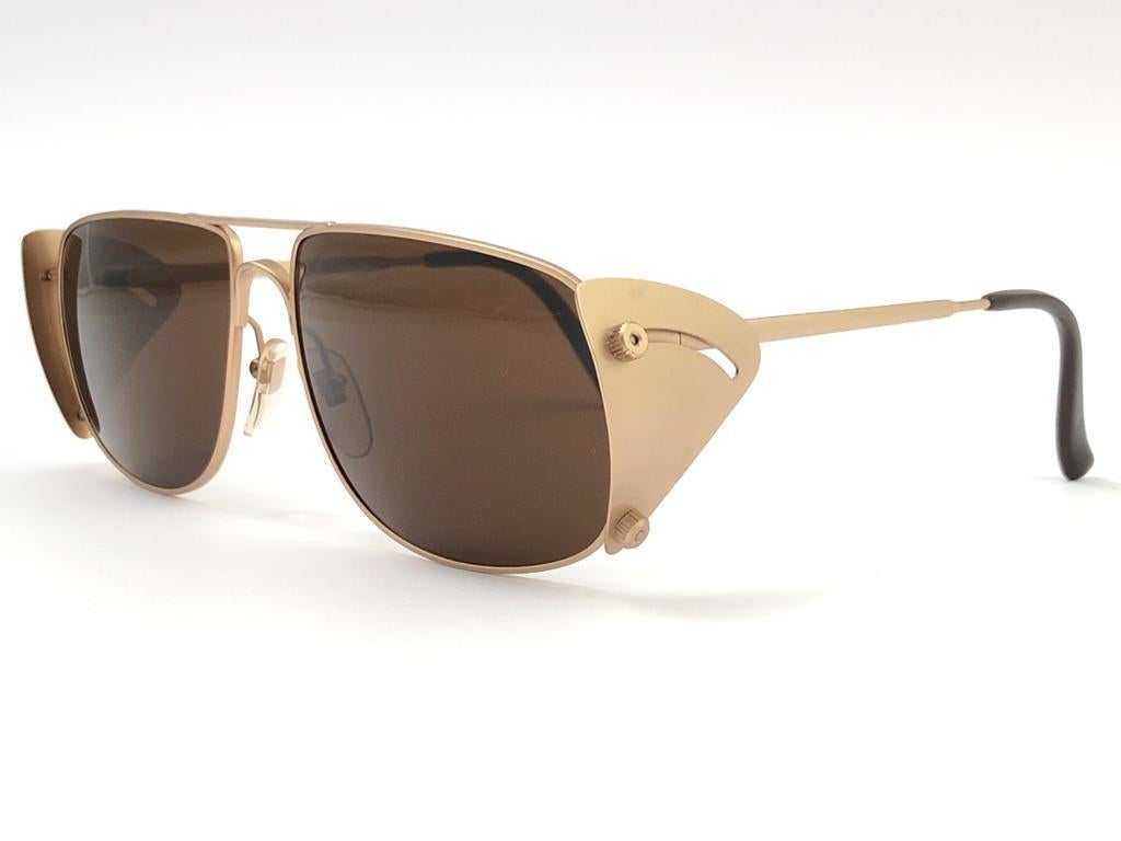 Women's or Men's New Vintage Issey Miyake IM 102 Hinged Gold Matte 1985 Japan Sunglasses For Sale