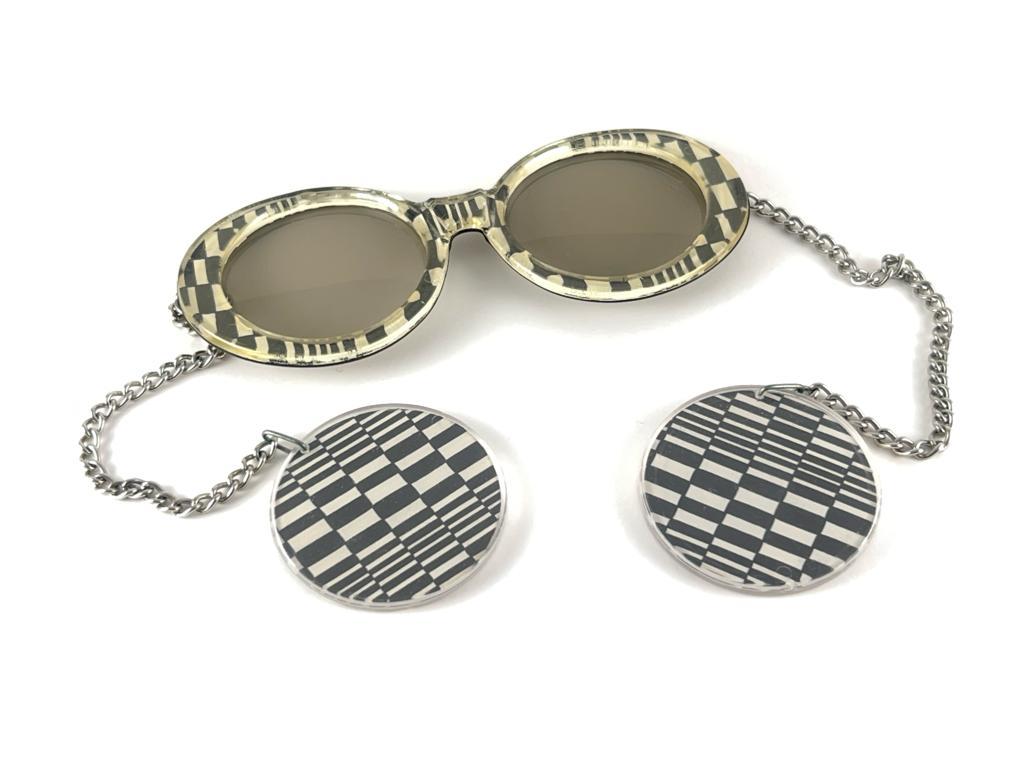 Women's New Vintage Je Dol Pendant Earring Chess Pattern Sunglasses 1970's Usa Made For Sale