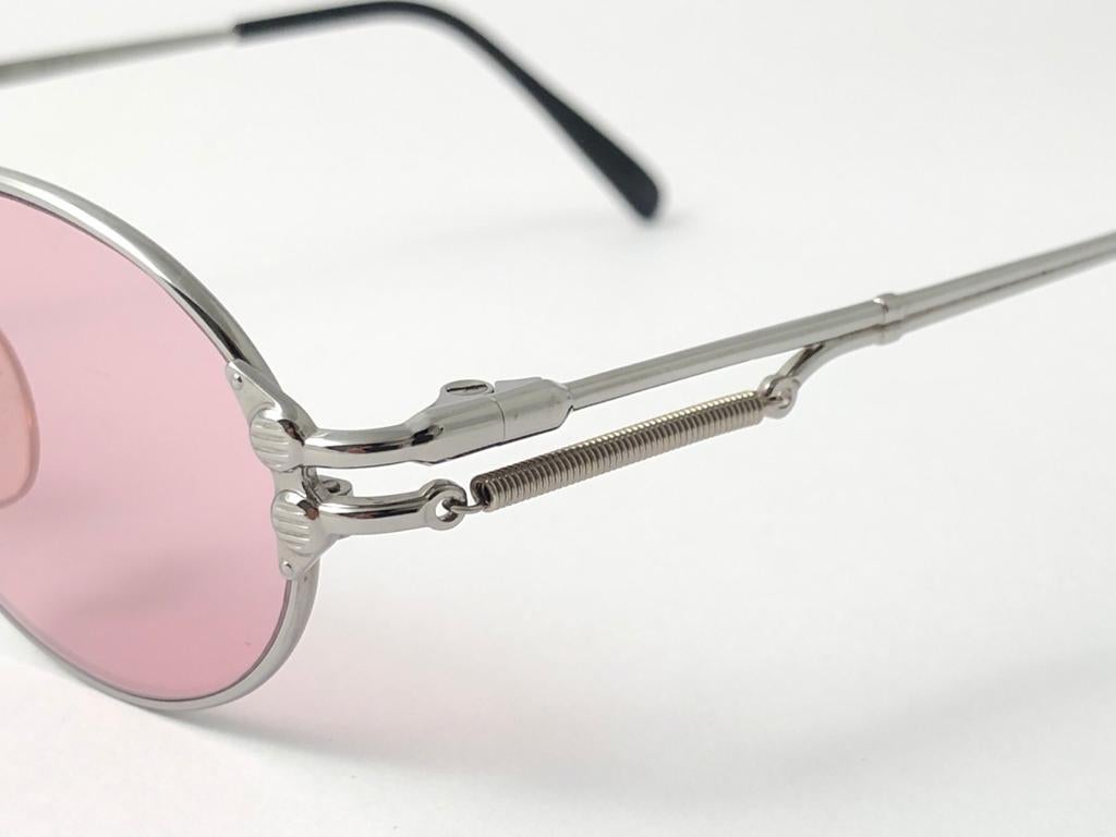 Beige New Vintage Jean Paul Gaultier 55 4173 Silver Oval Frame Sunglasses 1990's Japan