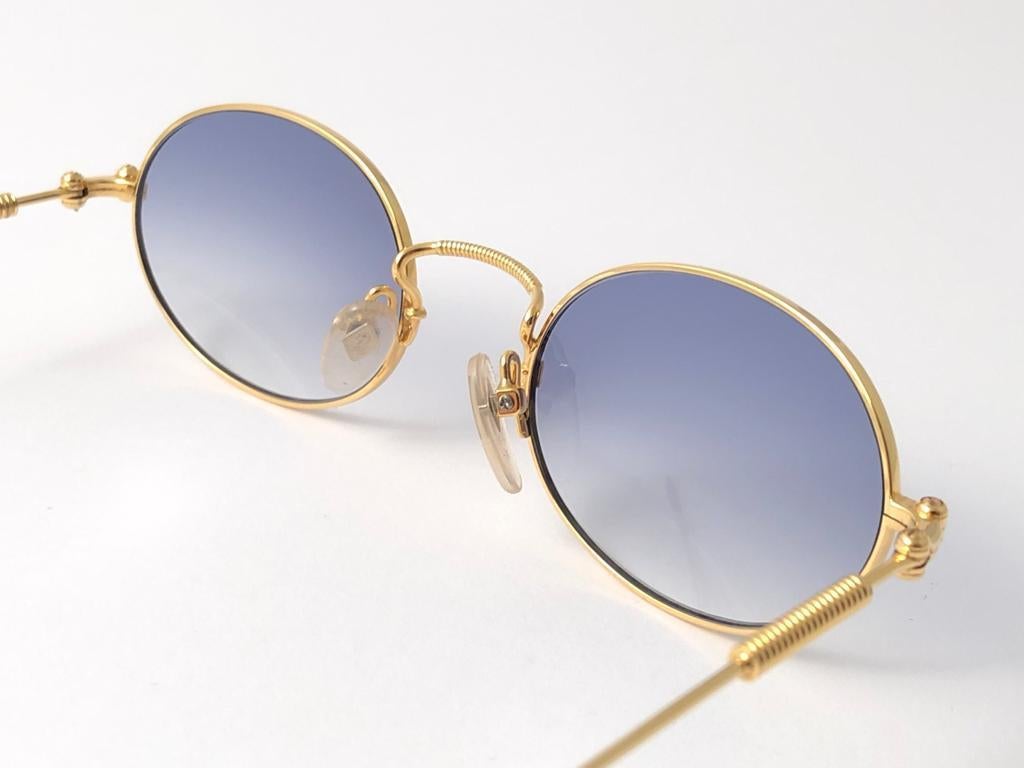 Gray New Vintage Jean Paul Gaultier 55 4179 Gold Oval Frame Sunglasses 1990's Japan
