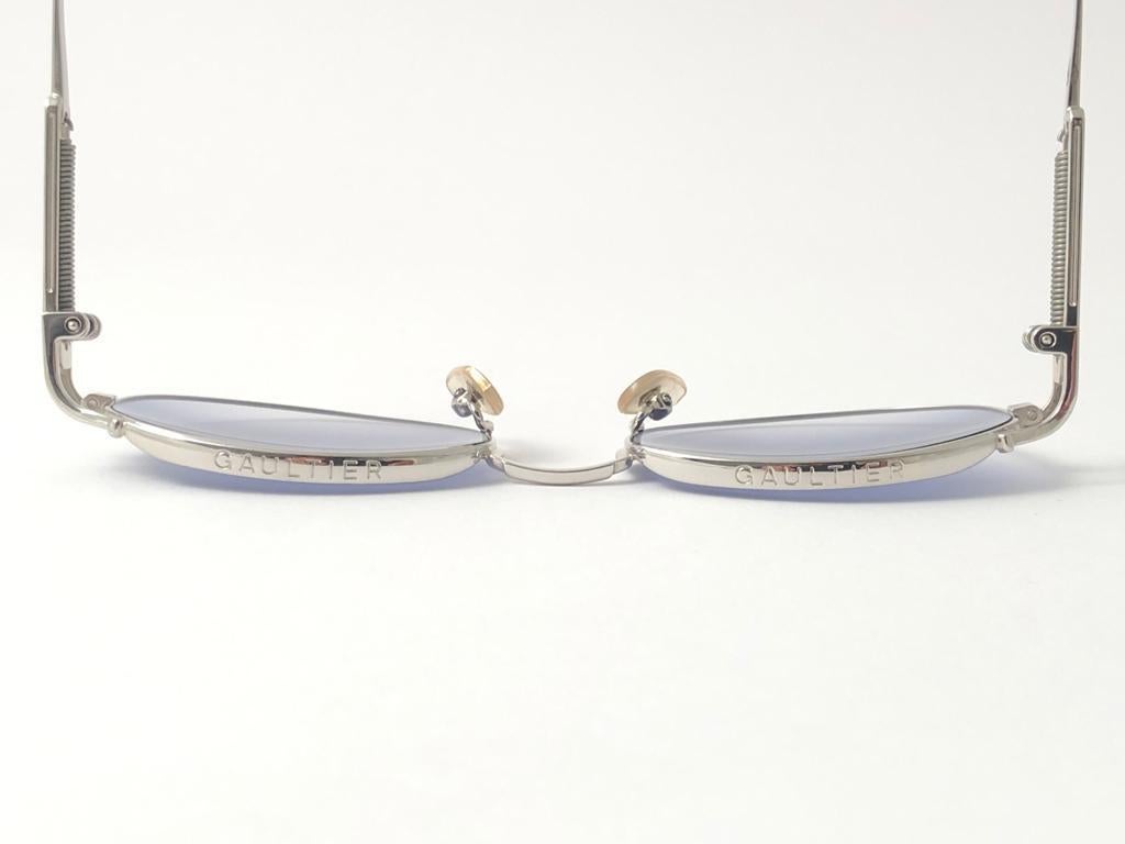 Women's or Men's New Vintage Jean Paul Gaultier 55 5109 Silver Oval Frame Sunglasses 1990's Japan