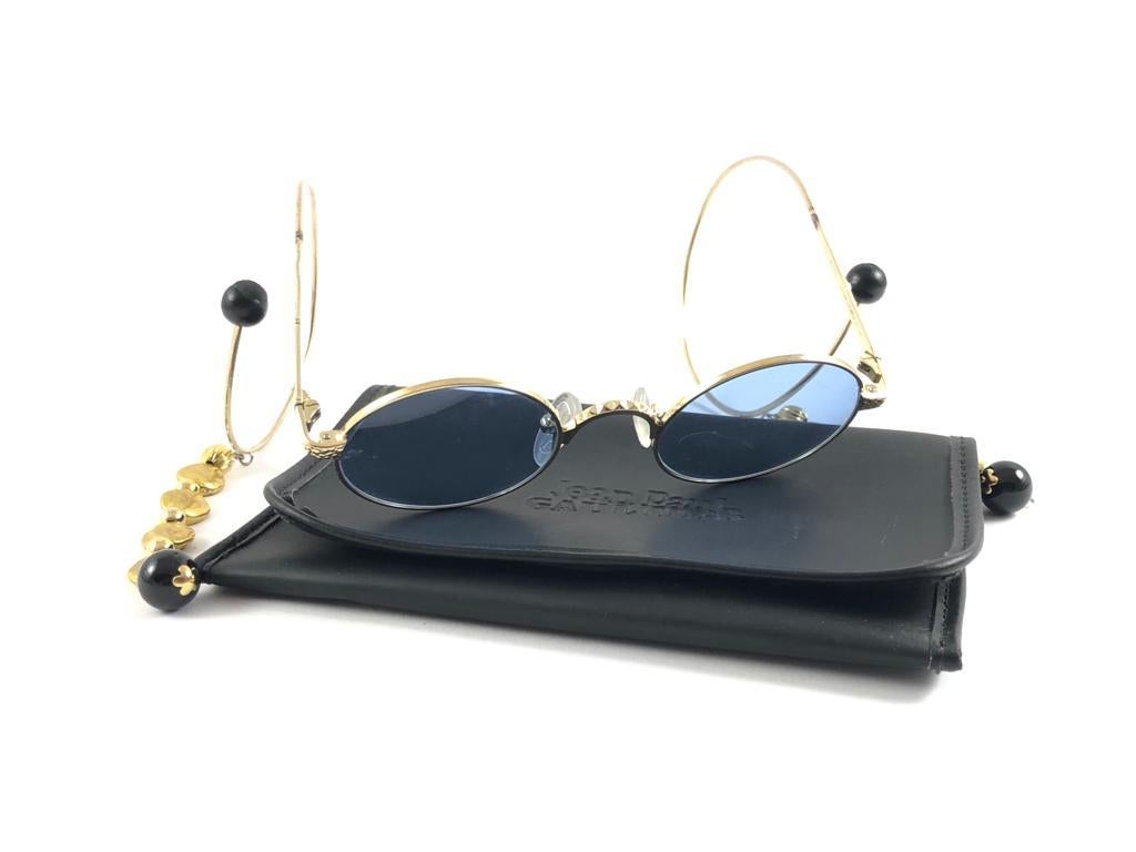 New Vintage Jean Paul Gaultier 55 9673 Gold Plated Jewel Sunglasses 1990's Japan In New Condition For Sale In Baleares, Baleares
