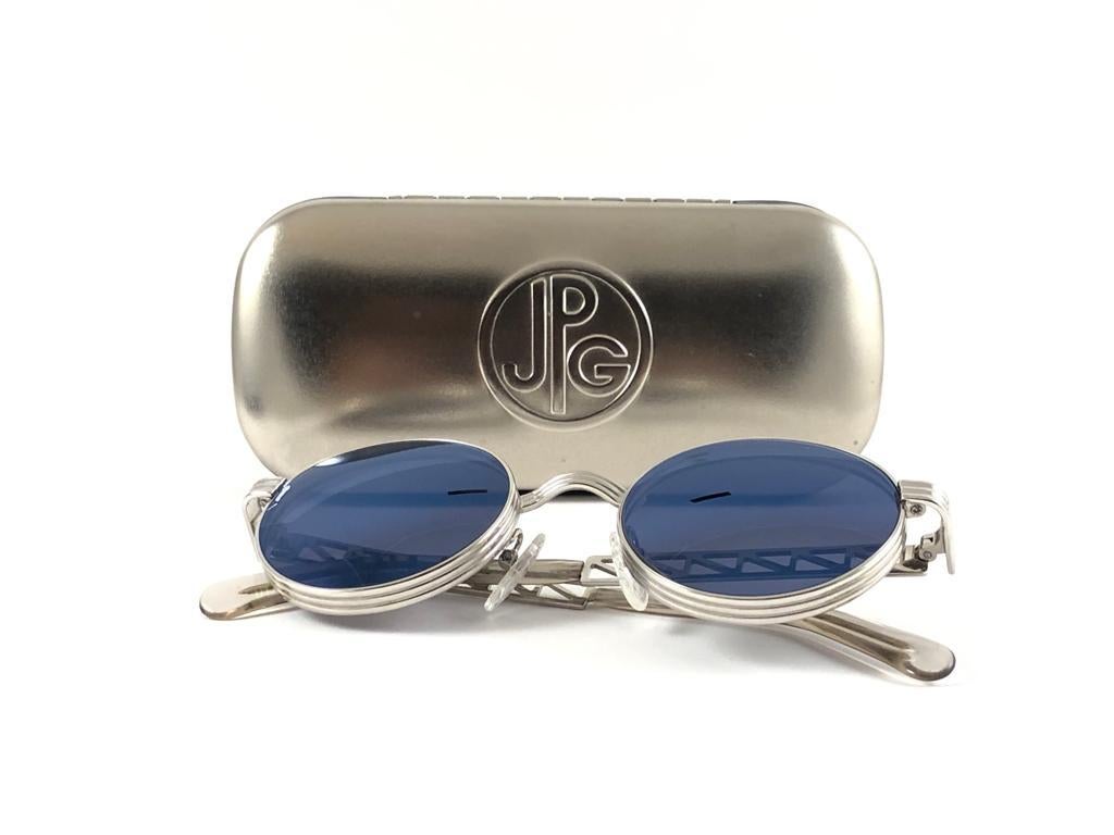 Women's or Men's New Vintage Jean Paul Gaultier 56 0173 Round Blue Lens 1990's Sunglasses Japan For Sale