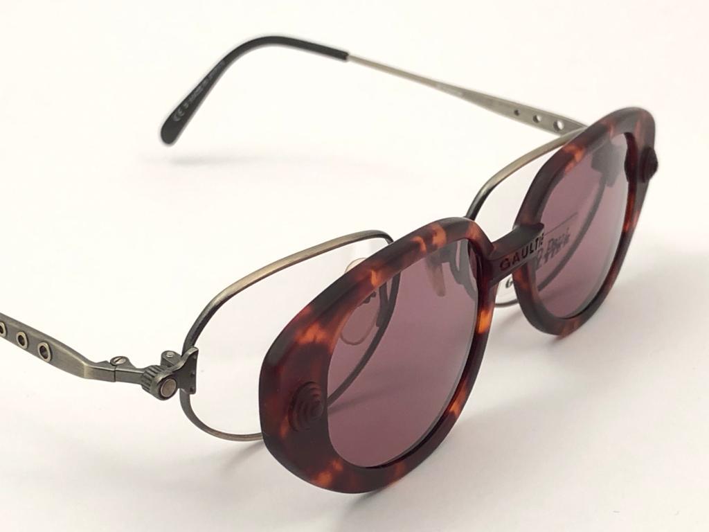 Brown New Vintage Jean Paul Gaultier 56 7205 Magnetic Tortoise Japan Sunglasses  For Sale