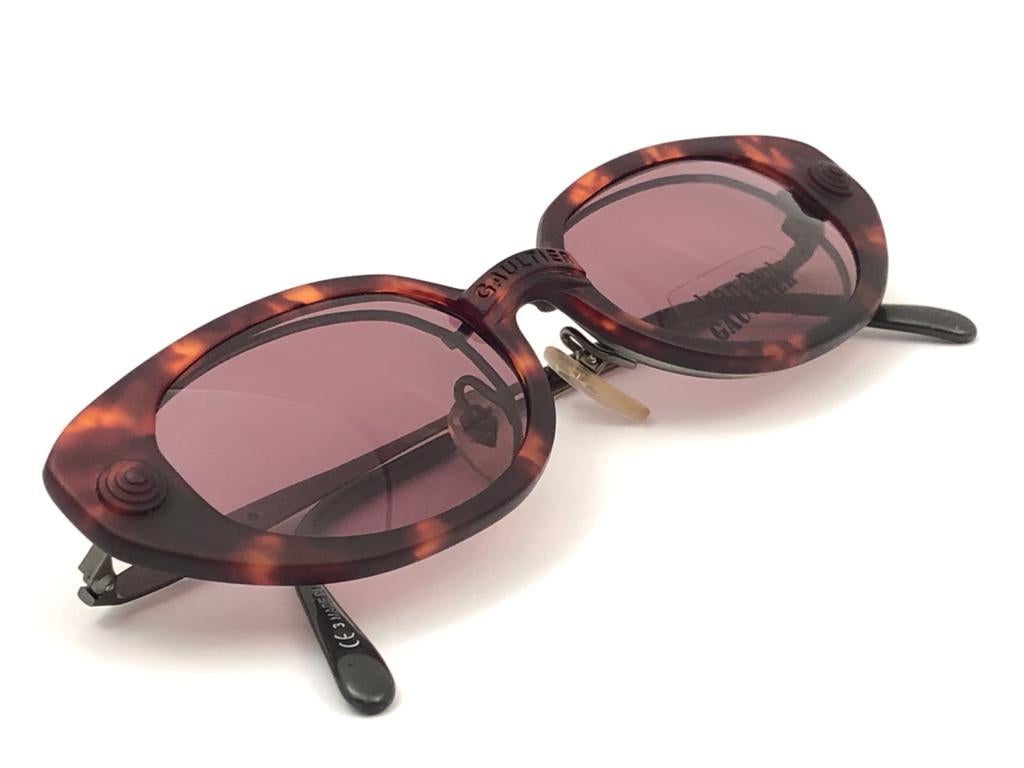 New Vintage Jean Paul Gaultier 56 7205 Magnetic Tortoise Japan Sunglasses  For Sale 3