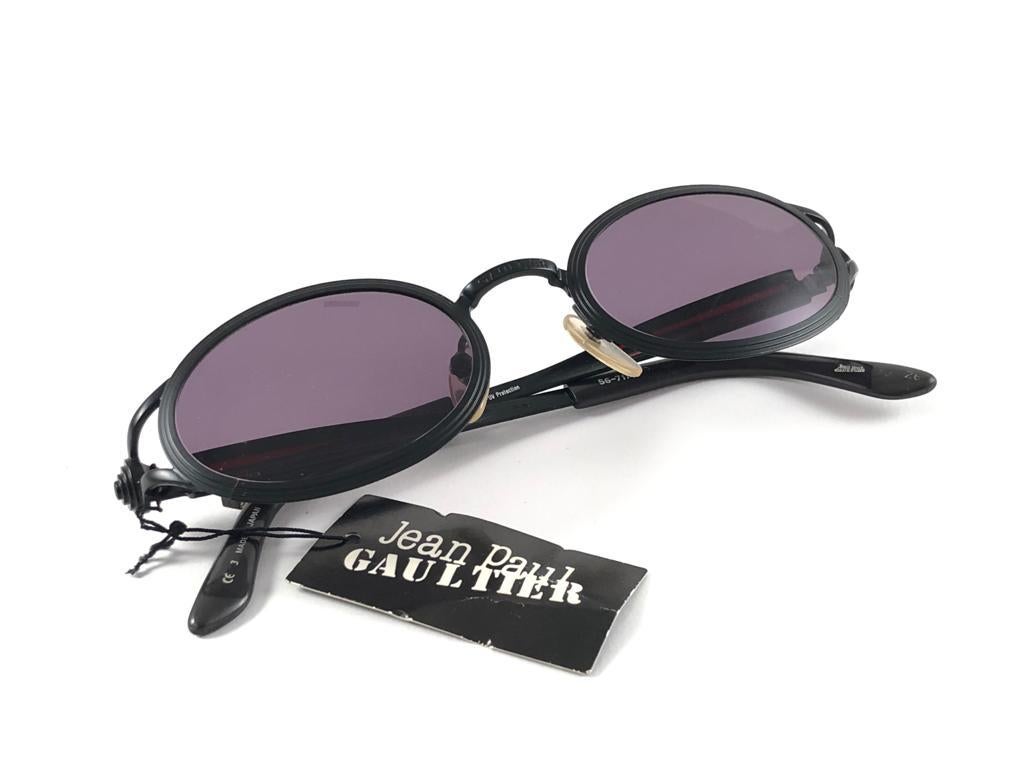 New Vintage Jean Paul Gaultier 56 7114 Oval Black Frame Sunglasses 1990'S Japan For Sale 6
