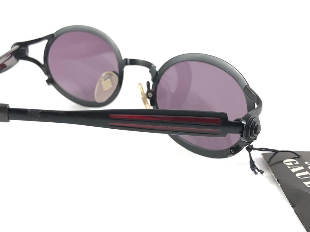 Women's or Men's New Vintage Jean Paul Gaultier 56 7114 Oval Black Frame Sunglasses 1990'S Japan For Sale