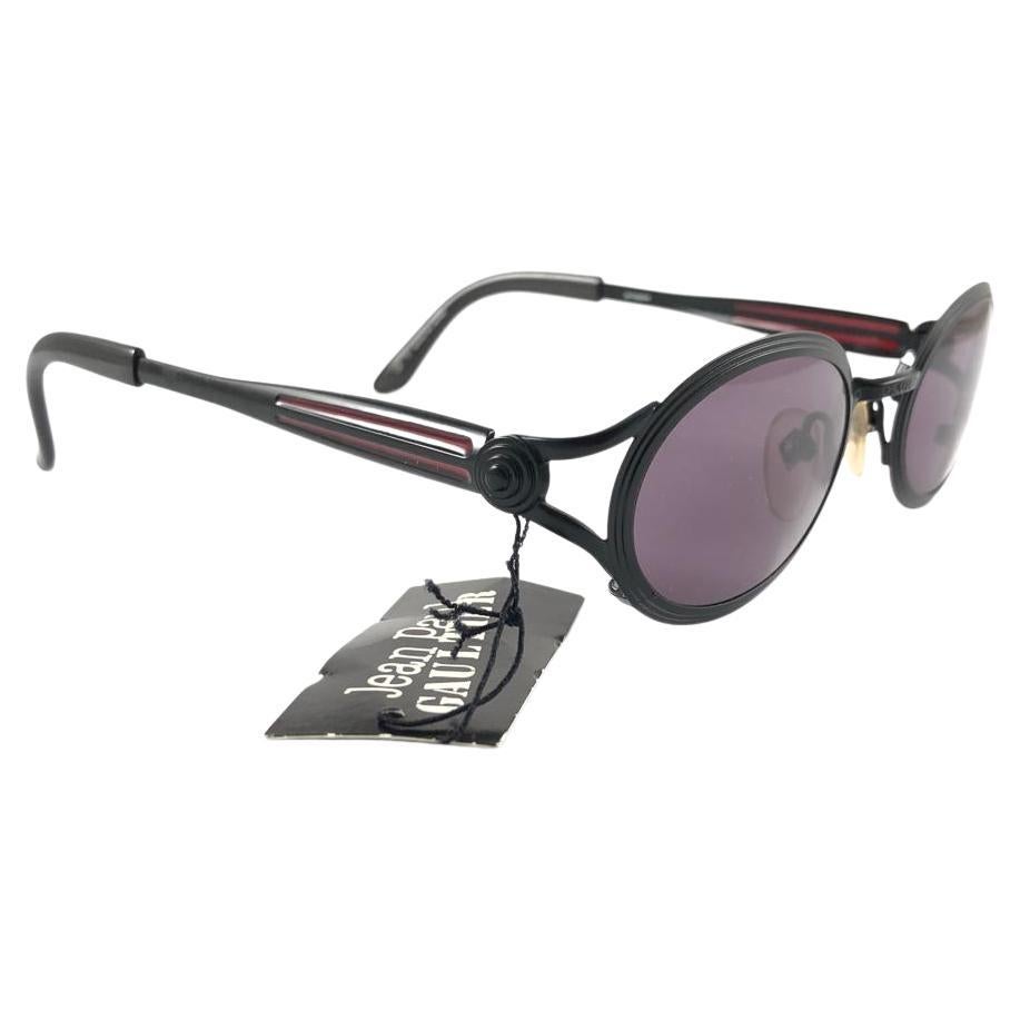 New Vintage Jean Paul Gaultier 56 7114 Oval Black Frame Sunglasses 1990'S Japan For Sale