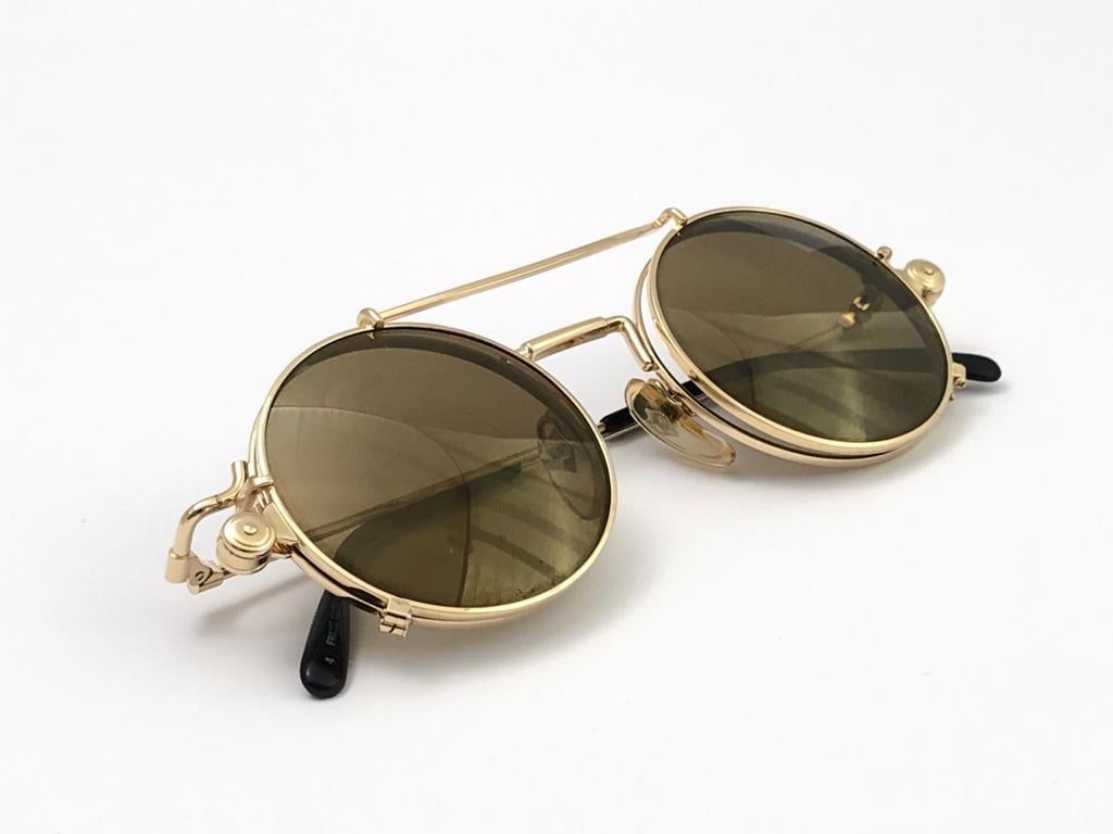 New Vintage Jean Paul Gaultier 56 9173 Gold Removable Clip Sunglasses 1990 Japan 2