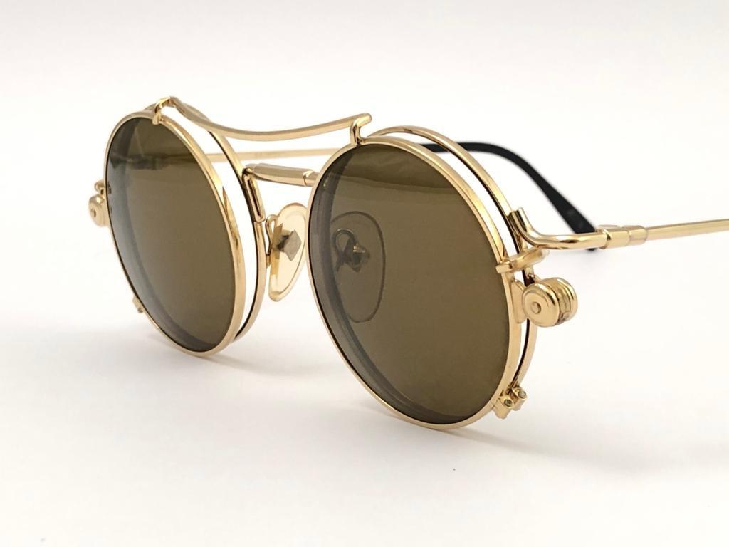 New Vintage Jean Paul Gaultier 56 9173 Gold Removable Clip Sunglasses 1990 Japan 3