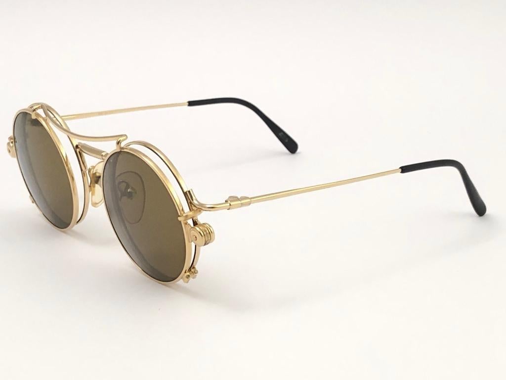 New Vintage Jean Paul Gaultier 56 9173 Gold Removable Clip Sunglasses 1990 Japan 4