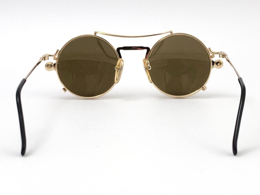Neu Vintage Jean Paul Gaultier 56 9173 Gold abnehmbare Clip-Sonnenbrille 1990 Japan (Braun)