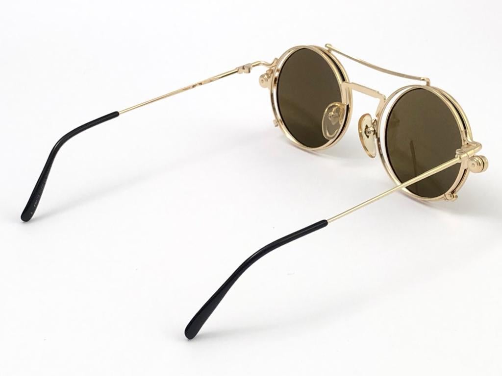 Brown New Vintage Jean Paul Gaultier 56 9173 Gold Removable Clip Sunglasses 1990 Japan